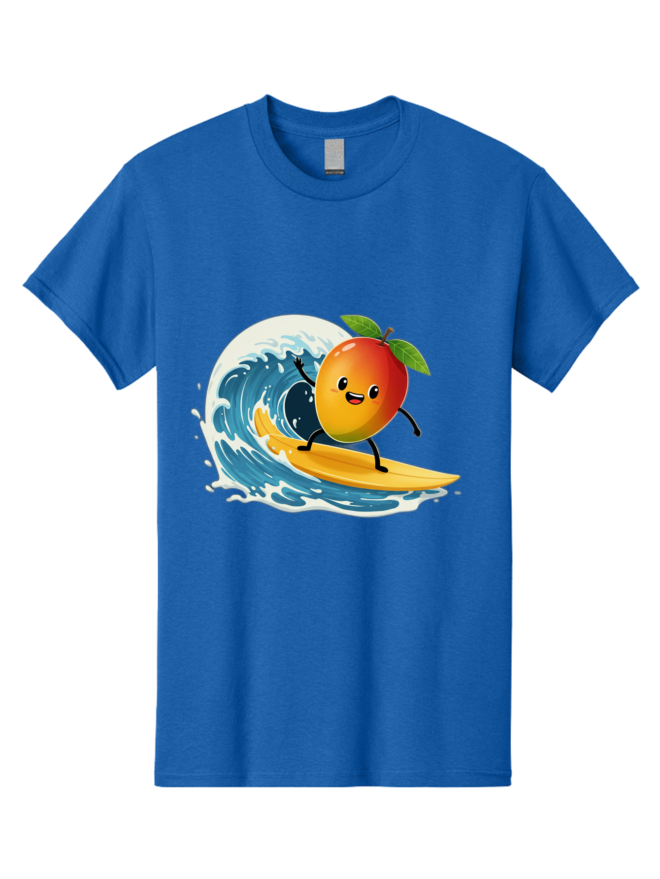 Mango-Surfing Men'S Graphic Tee, 100% Cotton, Comfortable Casual Summer Wear, Machine Washable, Cartoon Mango, Surfing Wave, Happy Face, Beach Fun, Summer Vibes, Ocean Wave, Surfing Cartoon, Playful Character, Cute Illustration Bac167