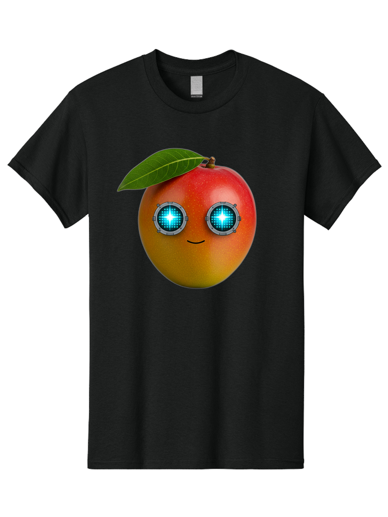 Mango-With-Cyborg-Eyes Men'S Graphic Tee, 100% Cotton, Comfortable Casual Summer Wear, Machine Washable, Mango Fruit, Robotic Eyes, Cyborg Fruit, Digital Eyes, Futuristic Design, Tech-Inspired Artwork, Fruit Character, Robotic Vision, Bac168
