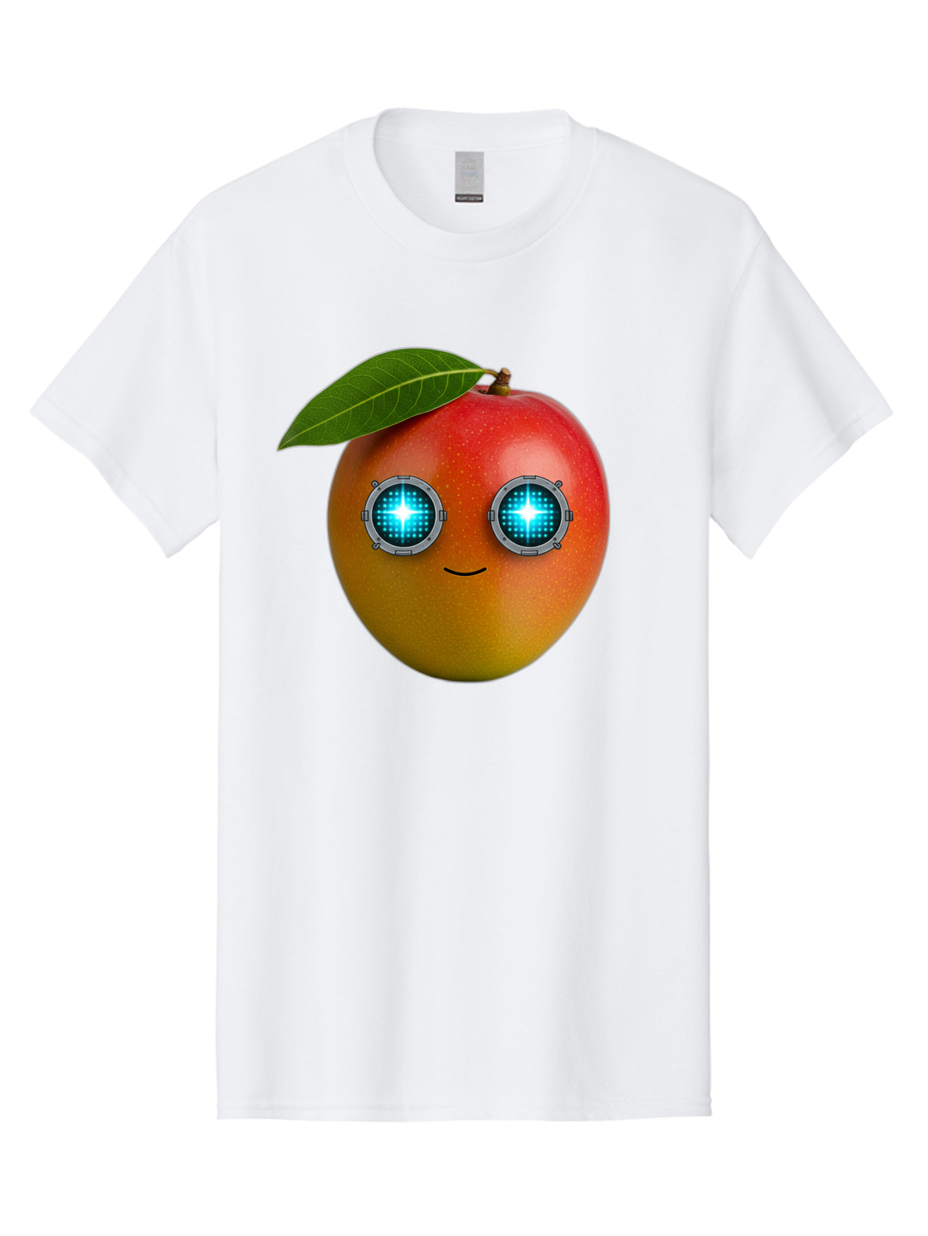 Mango-With-Cyborg-Eyes Men'S Graphic Tee, 100% Cotton, Comfortable Casual Summer Wear, Machine Washable, Mango Fruit, Robotic Eyes, Cyborg Fruit, Digital Eyes, Futuristic Design, Tech-Inspired Artwork, Fruit Character, Robotic Vision, Bac168