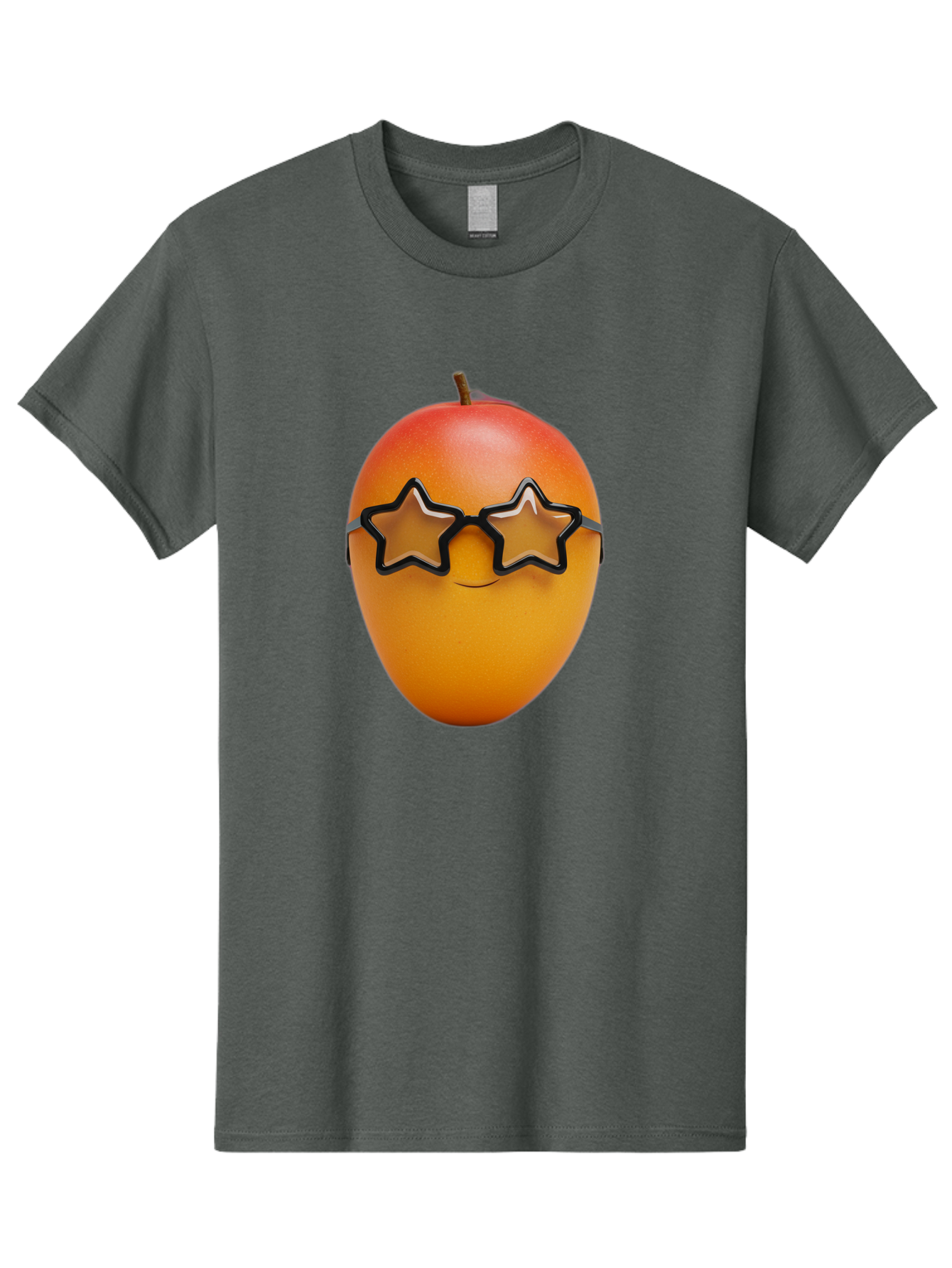 Mango-With-Star-Sunglasses Men'S Graphic Tee, 100% Cotton, Comfortable Casual Summer Wear, Machine Washable, Mango Fruit, Star-Shaped Sunglasses, Cool And Trendy, Vibrant Colors, Playful Vibe, Summer Vibes, Tropical Feel, Fresh Produce, Bac170