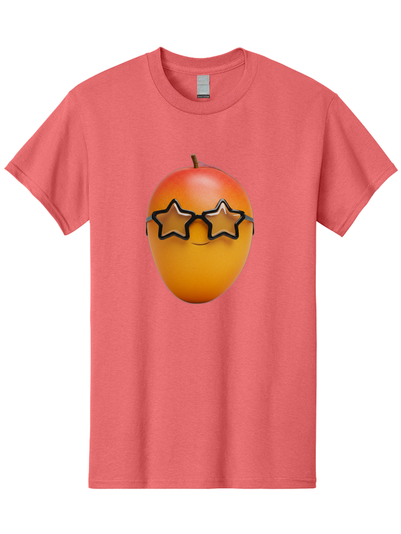 Mango-With-Star-Sunglasses Men'S Graphic Tee, 100% Cotton, Comfortable Casual Summer Wear, Machine Washable, Mango Fruit, Star-Shaped Sunglasses, Cool And Trendy, Vibrant Colors, Playful Vibe, Summer Vibes, Tropical Feel, Fresh Produce, Bac170
