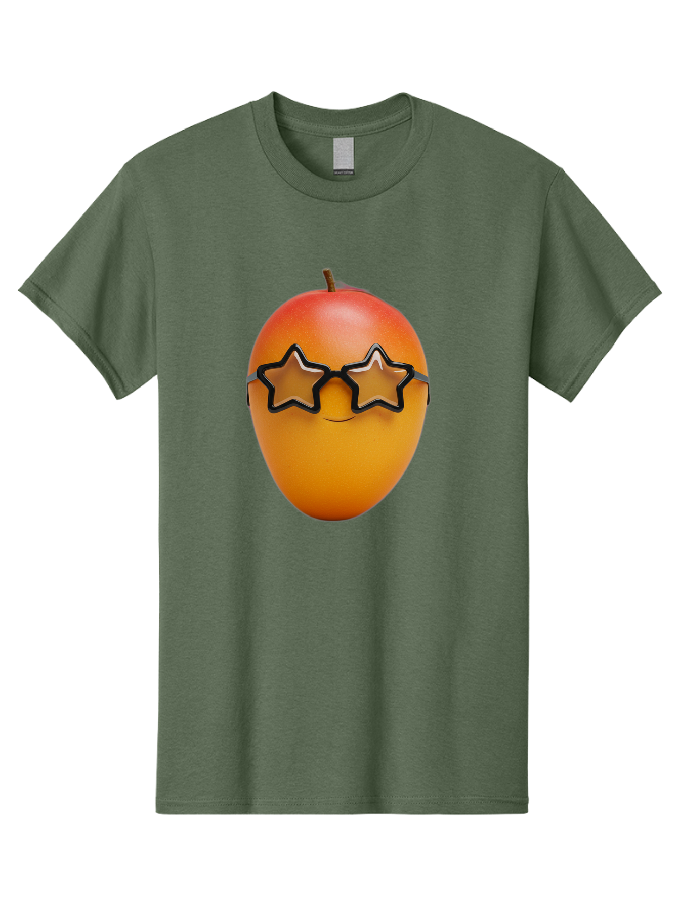 Mango-With-Star-Sunglasses Men'S Graphic Tee, 100% Cotton, Comfortable Casual Summer Wear, Machine Washable, Mango Fruit, Star-Shaped Sunglasses, Cool And Trendy, Vibrant Colors, Playful Vibe, Summer Vibes, Tropical Feel, Fresh Produce, Bac170