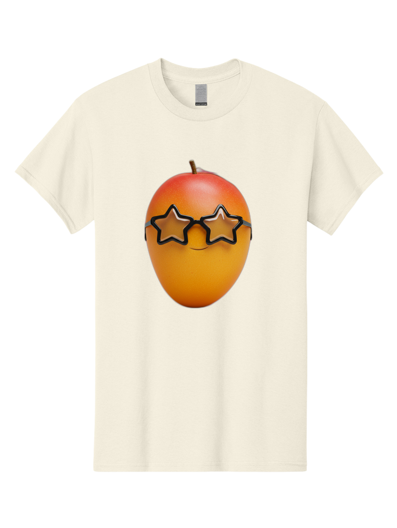 Mango-With-Star-Sunglasses Men'S Graphic Tee, 100% Cotton, Comfortable Casual Summer Wear, Machine Washable, Mango Fruit, Star-Shaped Sunglasses, Cool And Trendy, Vibrant Colors, Playful Vibe, Summer Vibes, Tropical Feel, Fresh Produce, Bac170