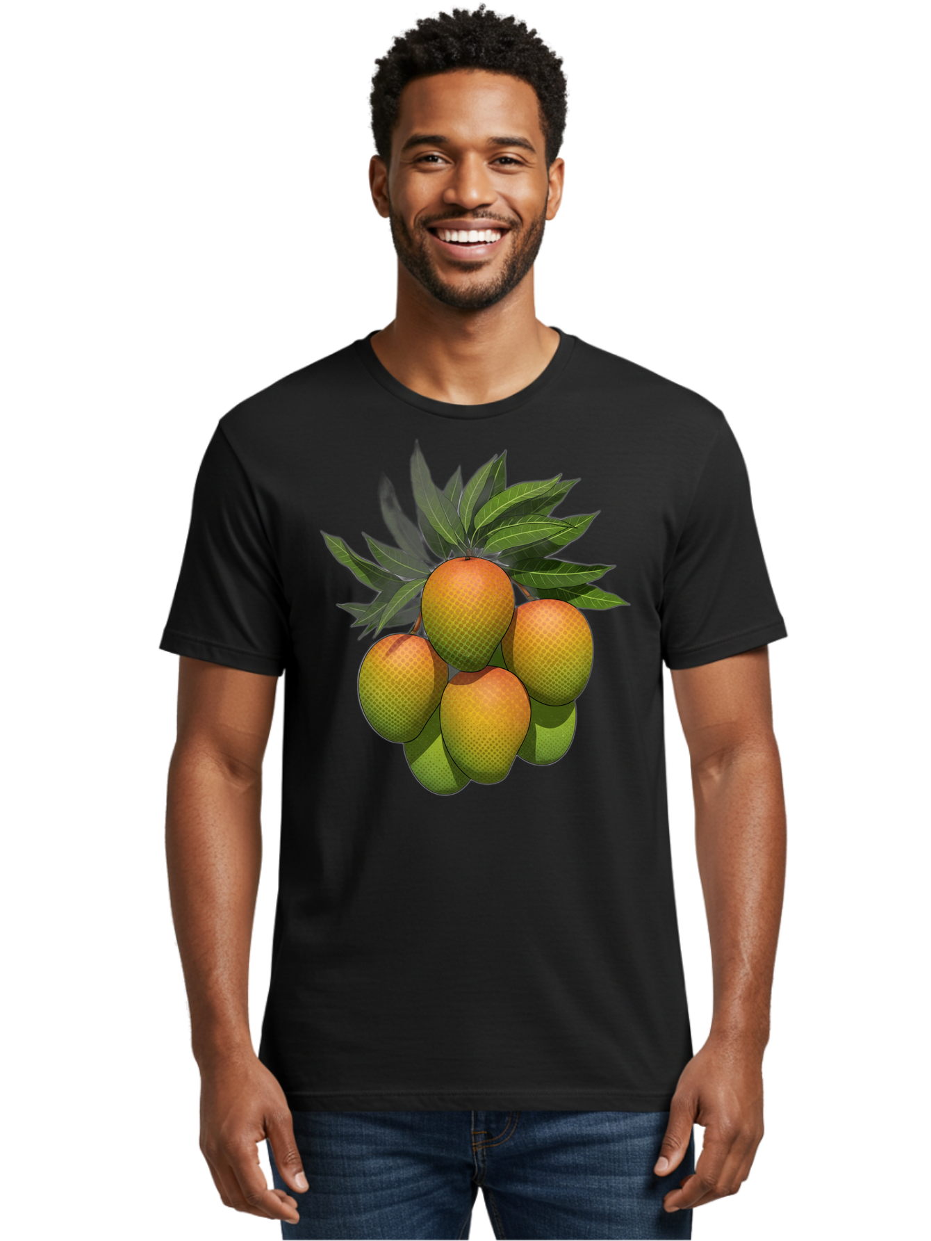 Mangoes Men'S Graphic Tee, 100% Cotton, Comfortable Casual Summer Wear, Machine Washable, Mangoes With Leaves, Tropical Fruit, Exotic Fruit, Fruit Cluster, Yellow-Orange Fruit, Green Leaves, Fruit Texture, Fruit Leaves, Vibrant Fruit Bac173