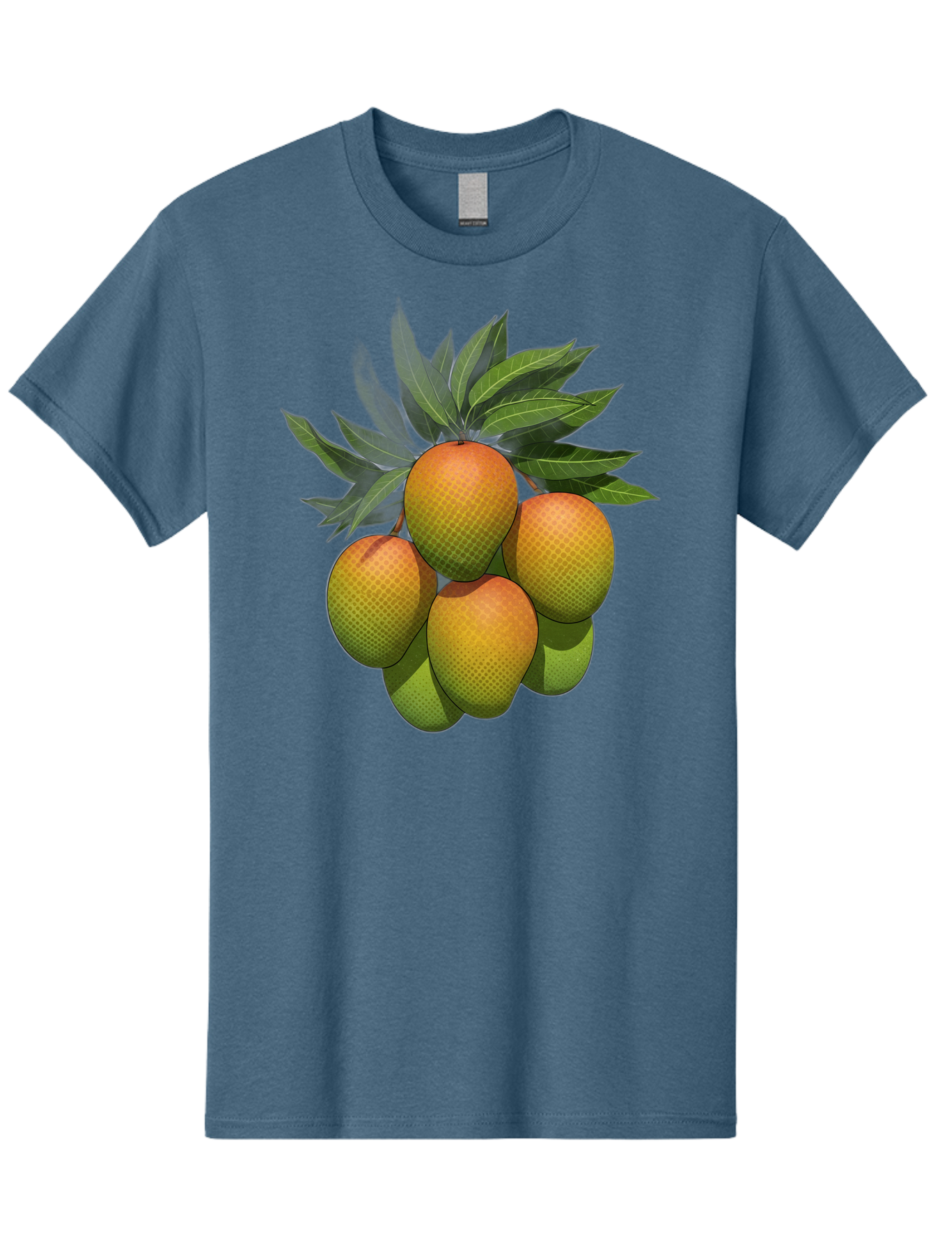 Mangoes Men'S Graphic Tee, 100% Cotton, Comfortable Casual Summer Wear, Machine Washable, Mangoes With Leaves, Tropical Fruit, Exotic Fruit, Fruit Cluster, Yellow-Orange Fruit, Green Leaves, Fruit Texture, Fruit Leaves, Vibrant Fruit Bac173