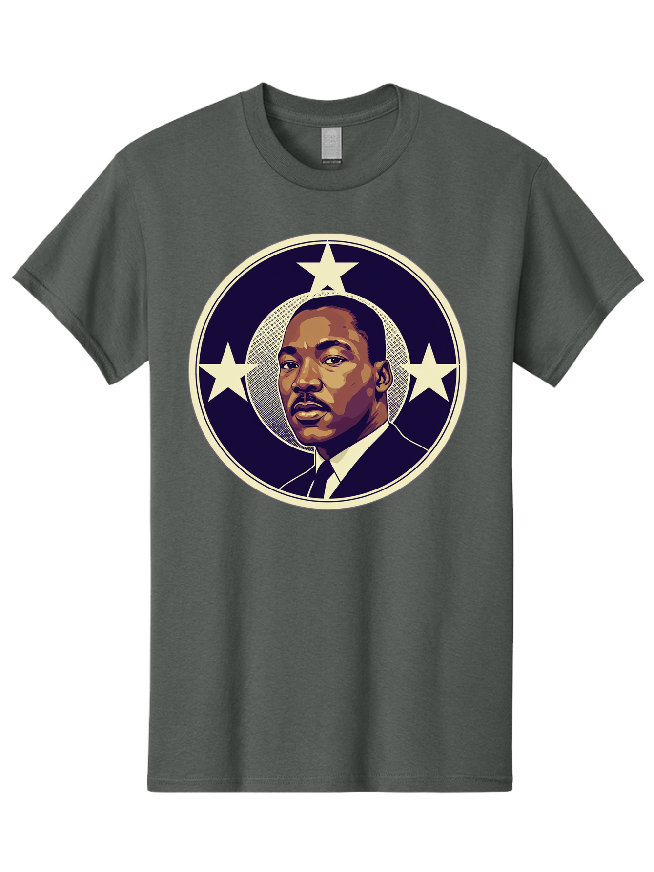 Martin-Luther-King-Jr-1 Men'S Graphic Tee, 100% Cotton, Comfortable Casual Summer Wear, Machine Washable, Martin Luther King Jr. Portrait, Civil Rights Leader, Three Stars, Circular Frame, Vintage Design, Iconic Figure, Inspirational Leader, Bac175