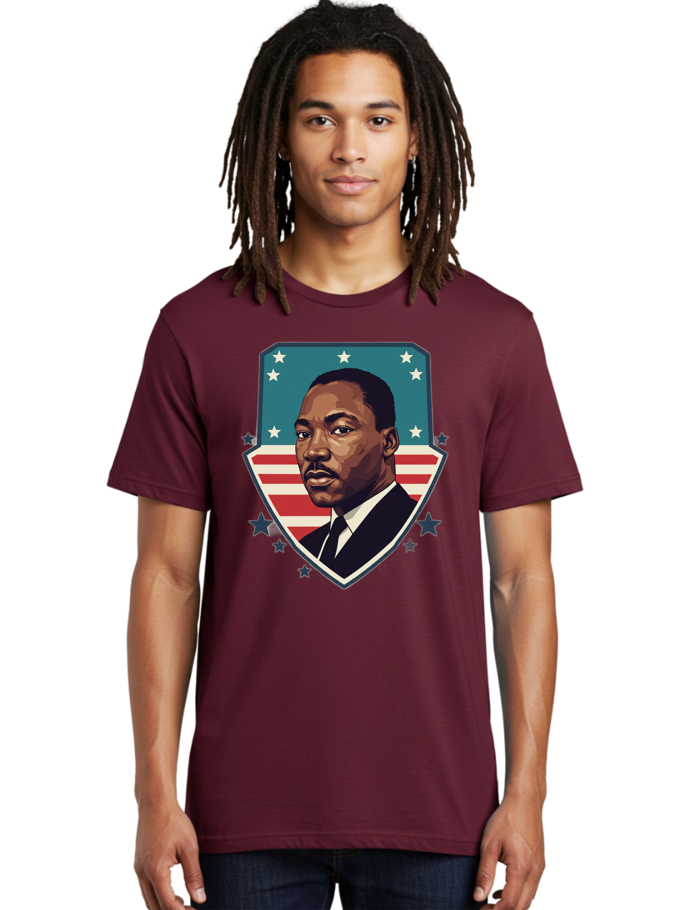 Martin-Luther-King-Jr-3 Men'S Graphic Tee, 100% Cotton, Comfortable Casual Summer Wear, Machine Washable, Martin Luther King Jr. Portrait, American Flag, Patriotic Graphic, Civil Rights Leader, Freedom Fighter, Social Justice, Equality, Bac177