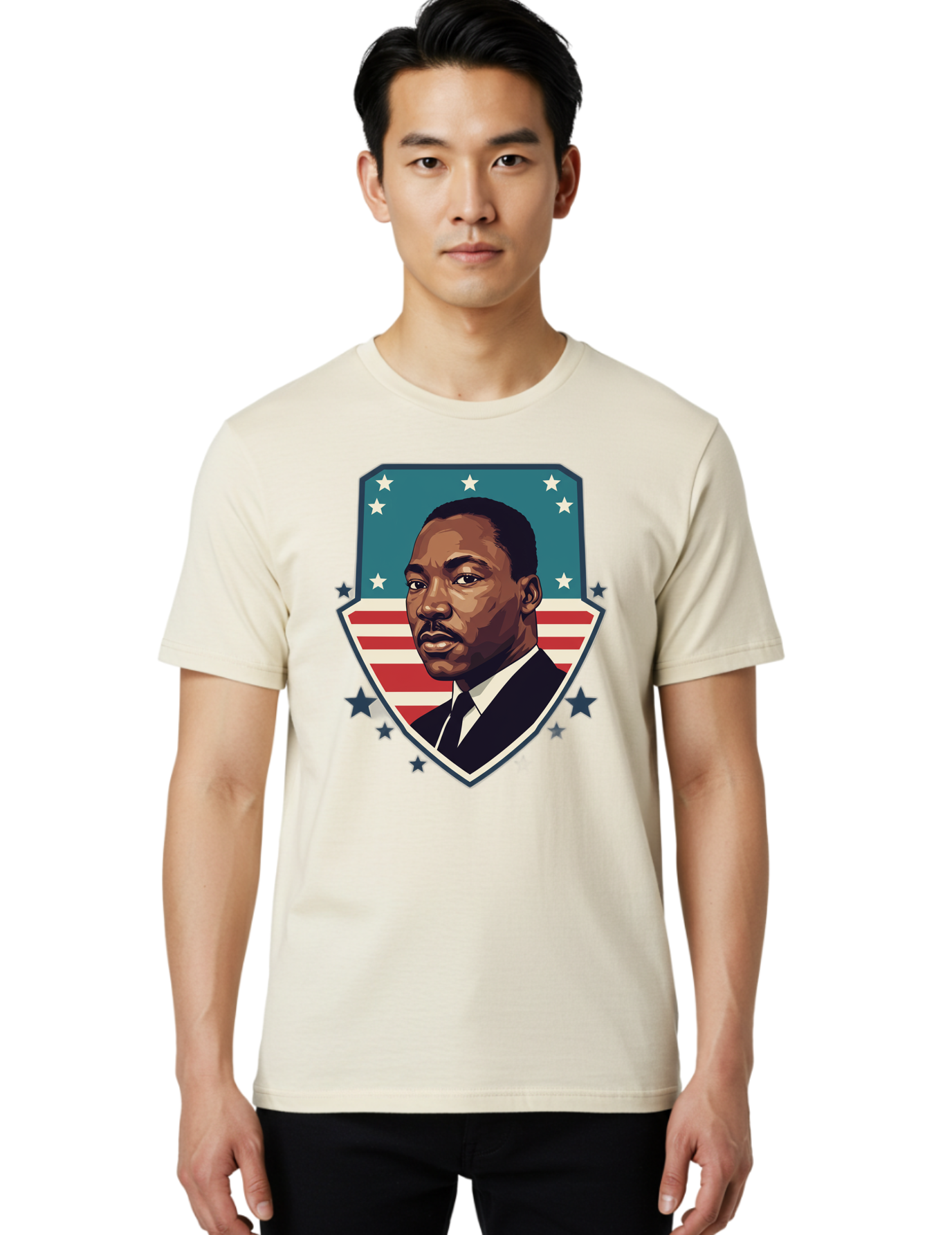 Martin-Luther-King-Jr-3 Men'S Graphic Tee, 100% Cotton, Comfortable Casual Summer Wear, Machine Washable, Martin Luther King Jr. Portrait, American Flag, Patriotic Graphic, Civil Rights Leader, Freedom Fighter, Social Justice, Equality, Bac177
