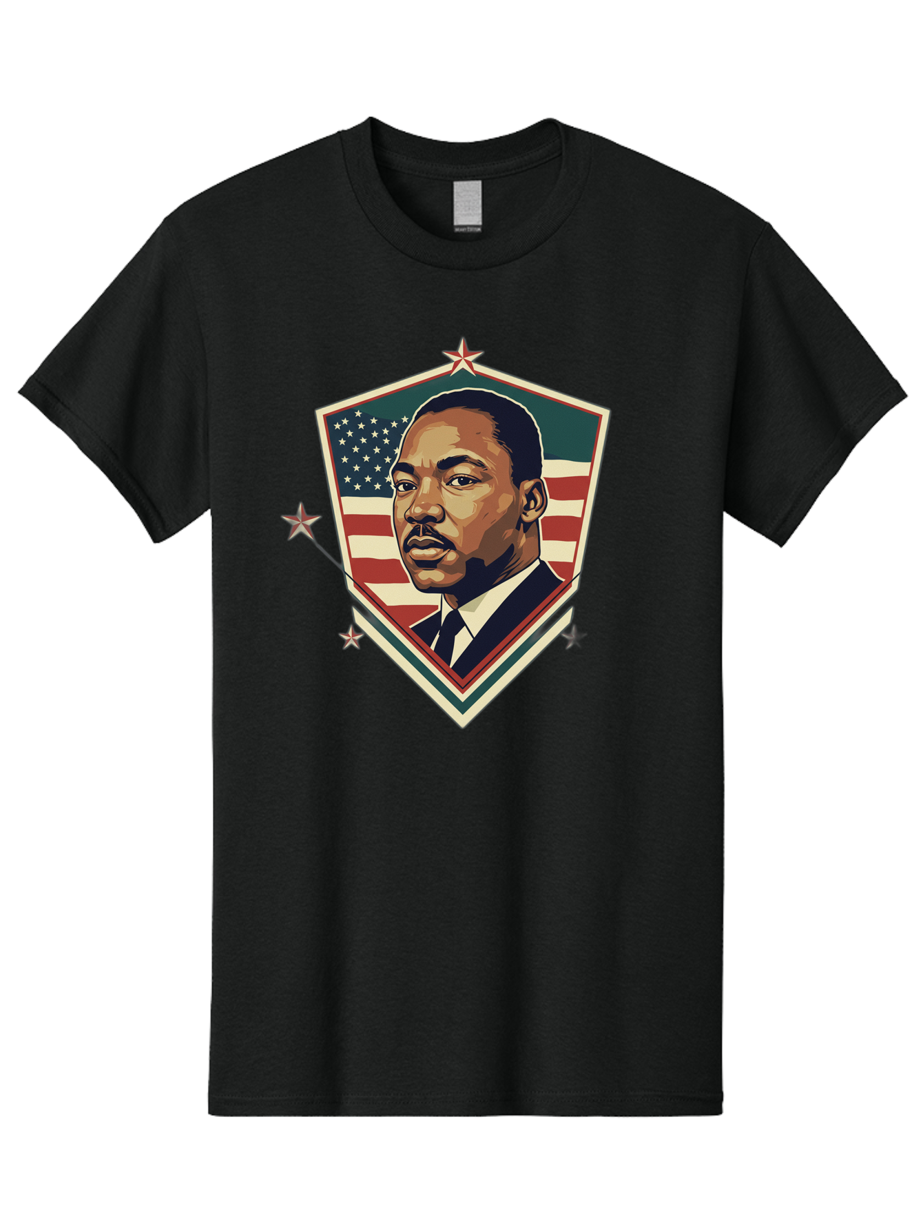 Martin-Luther-King-Jr-Shield Men'S Graphic Tee, 100% Cotton, Comfortable Casual Summer Wear, Machine Washable, Martin Luther King Jr. Portrait, American Flag, Patriotic Symbol, Civil Rights Leader, Iconic Figure, Freedom Fighter, Bac178