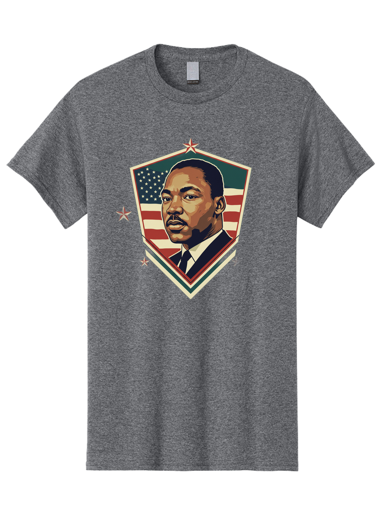 Martin-Luther-King-Jr-Shield Men'S Graphic Tee, 100% Cotton, Comfortable Casual Summer Wear, Machine Washable, Martin Luther King Jr. Portrait, American Flag, Patriotic Symbol, Civil Rights Leader, Iconic Figure, Freedom Fighter, Bac178