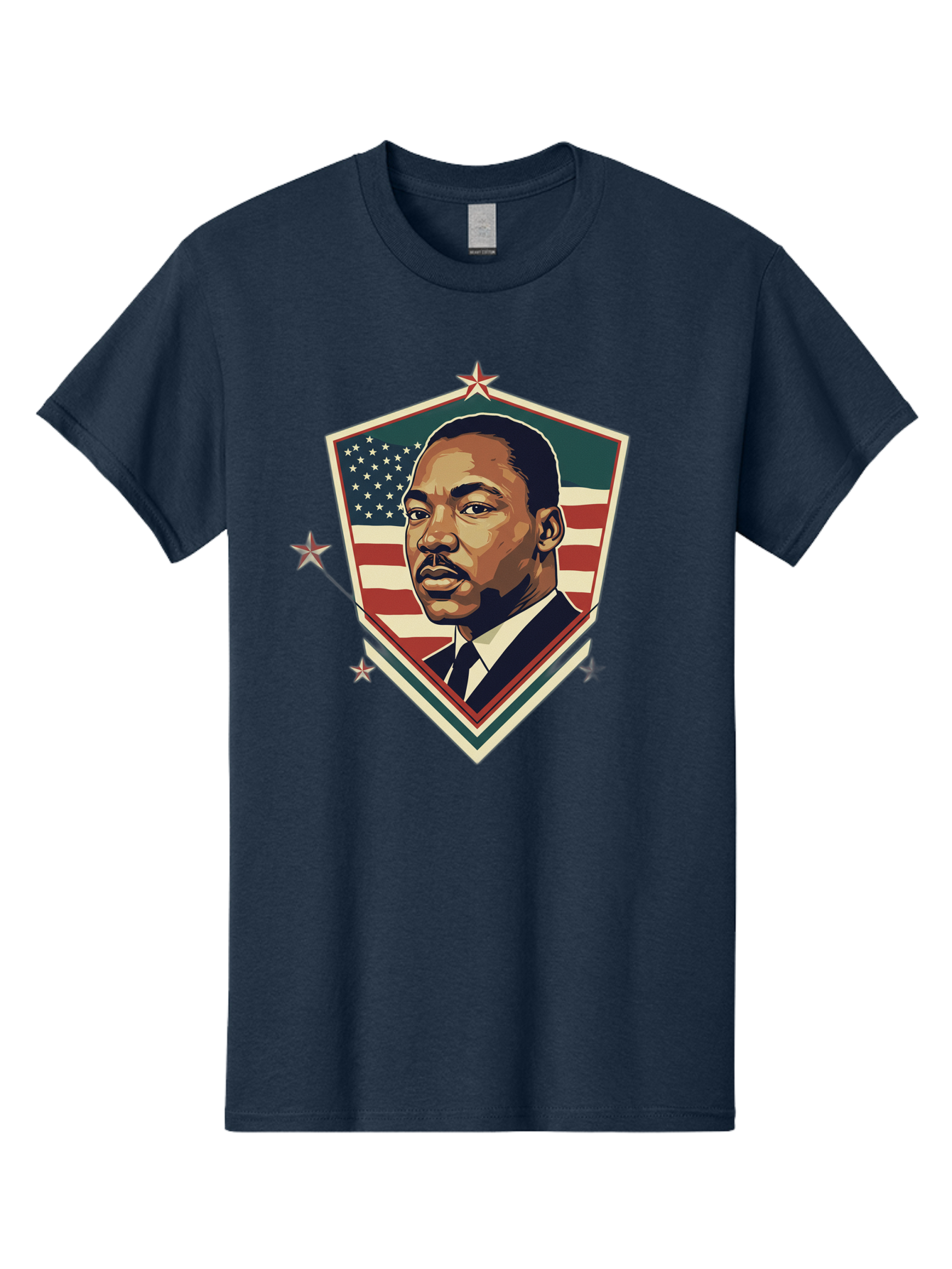 Martin-Luther-King-Jr-Shield Men'S Graphic Tee, 100% Cotton, Comfortable Casual Summer Wear, Machine Washable, Martin Luther King Jr. Portrait, American Flag, Patriotic Symbol, Civil Rights Leader, Iconic Figure, Freedom Fighter, Bac178