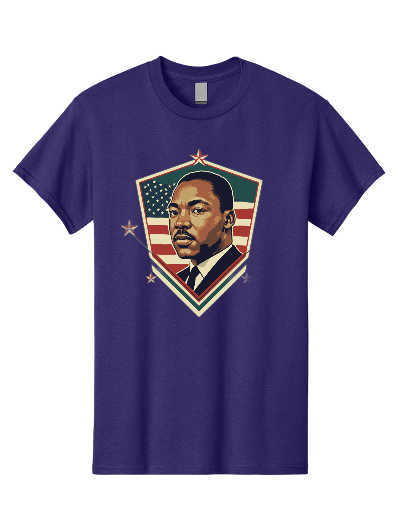 Martin-Luther-King-Jr-Shield Men'S Graphic Tee, 100% Cotton, Comfortable Casual Summer Wear, Machine Washable, Martin Luther King Jr. Portrait, American Flag, Patriotic Symbol, Civil Rights Leader, Iconic Figure, Freedom Fighter, Bac178
