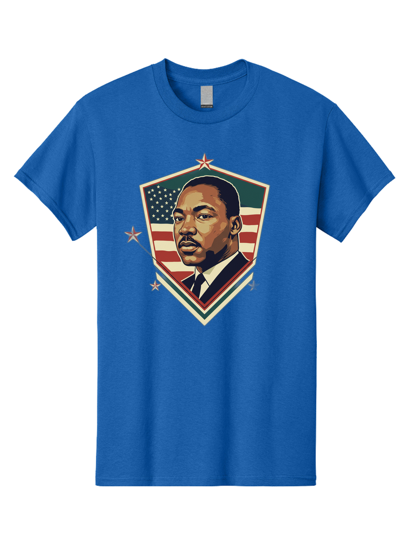 Martin-Luther-King-Jr-Shield Men'S Graphic Tee, 100% Cotton, Comfortable Casual Summer Wear, Machine Washable, Martin Luther King Jr. Portrait, American Flag, Patriotic Symbol, Civil Rights Leader, Iconic Figure, Freedom Fighter, Bac178