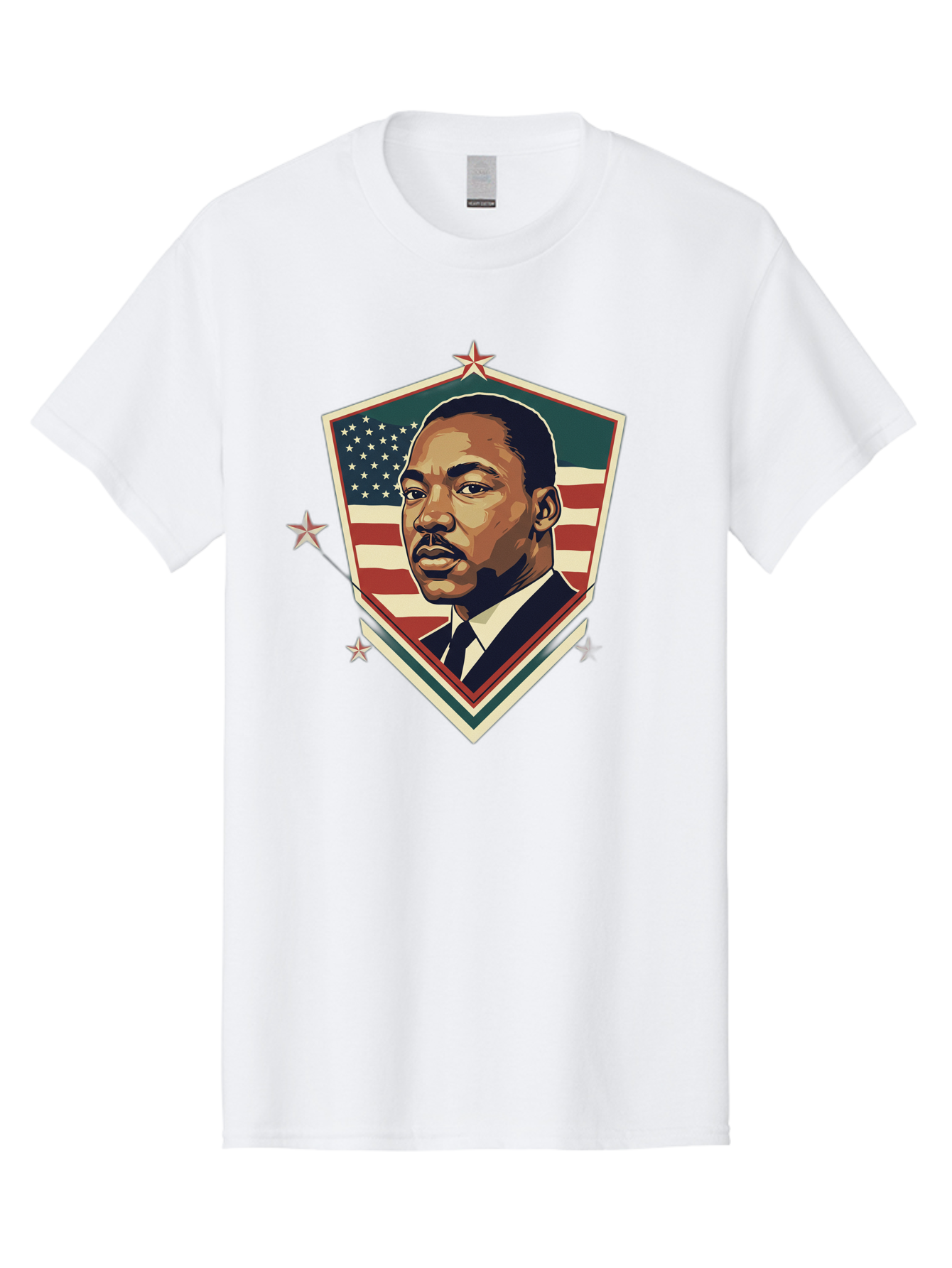 Martin-Luther-King-Jr-Shield Men'S Graphic Tee, 100% Cotton, Comfortable Casual Summer Wear, Machine Washable, Martin Luther King Jr. Portrait, American Flag, Patriotic Symbol, Civil Rights Leader, Iconic Figure, Freedom Fighter, Bac178