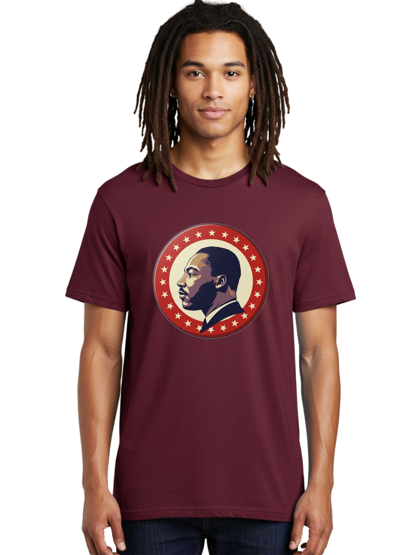 Martin-Luther-King-Jr Men'S Graphic Tee, 100% Cotton, Comfortable Casual Summer Wear, Machine Washable, Martin Luther King Jr. Profile, Civil Rights Leader, African American Icon, Star-Studded Badge, Patriotic Symbol, Freedom Fighter, Bac179