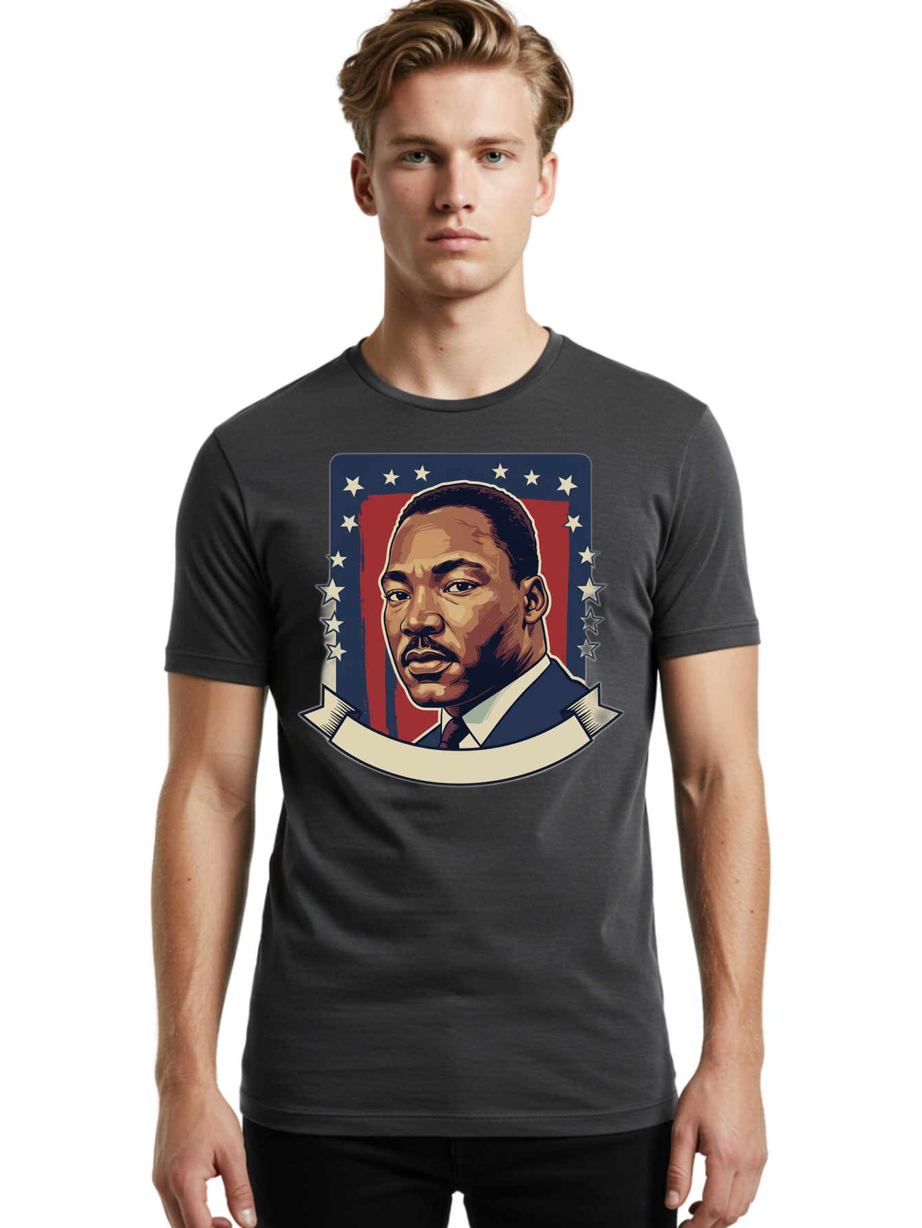 Martin-Luther-King Men'S Graphic Tee, 100% Cotton, Comfortable Casual Summer Wear, Machine Washable, Martin Luther King Jr. Portrait, Civil Rights Leader, Patriotic Illustration, Red White And Blue, Stars And Stripes, Inspirational Quote, Bac180