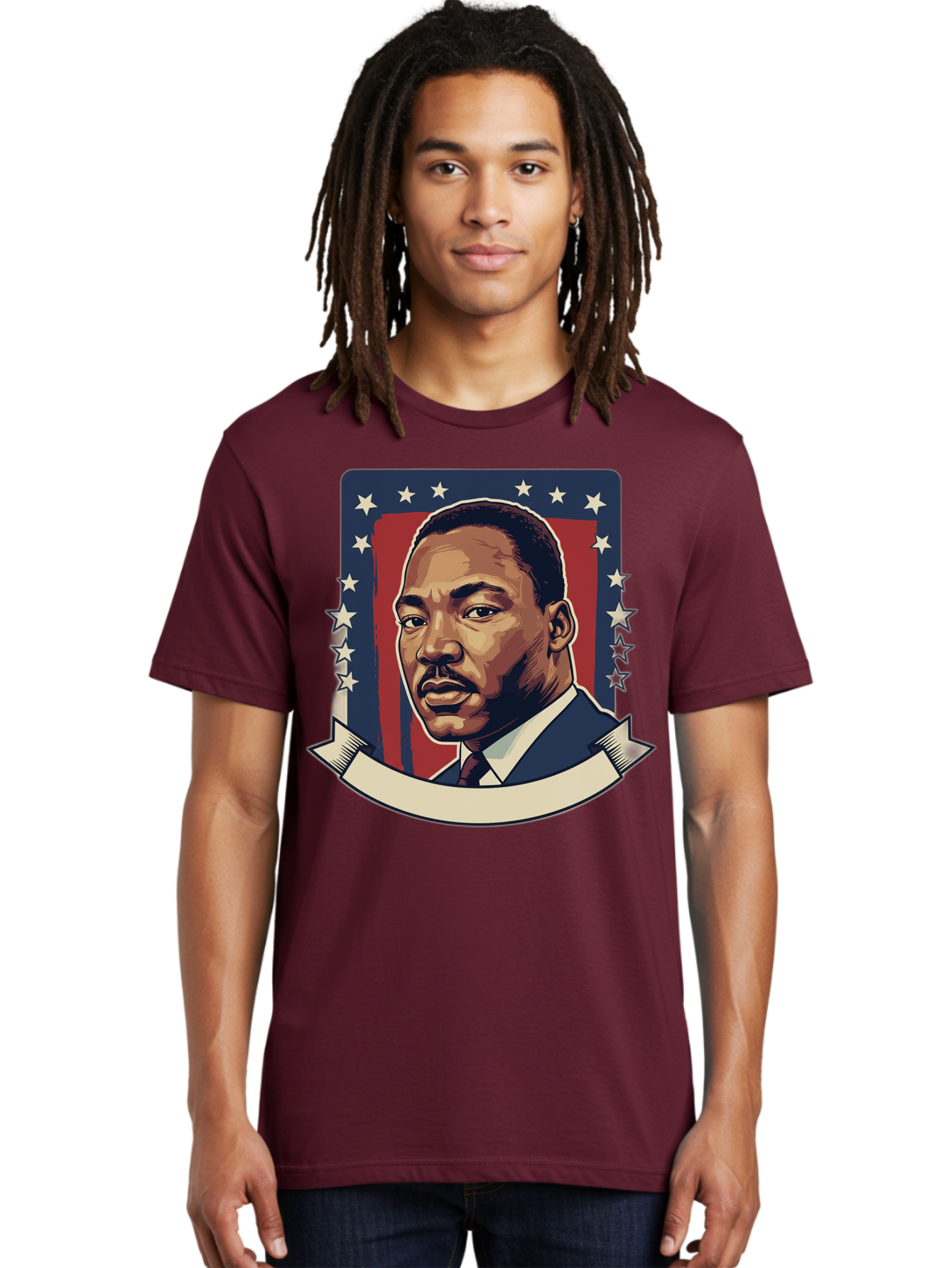 Martin-Luther-King Men'S Graphic Tee, 100% Cotton, Comfortable Casual Summer Wear, Machine Washable, Martin Luther King Jr. Portrait, Civil Rights Leader, Patriotic Illustration, Red White And Blue, Stars And Stripes, Inspirational Quote, Bac180