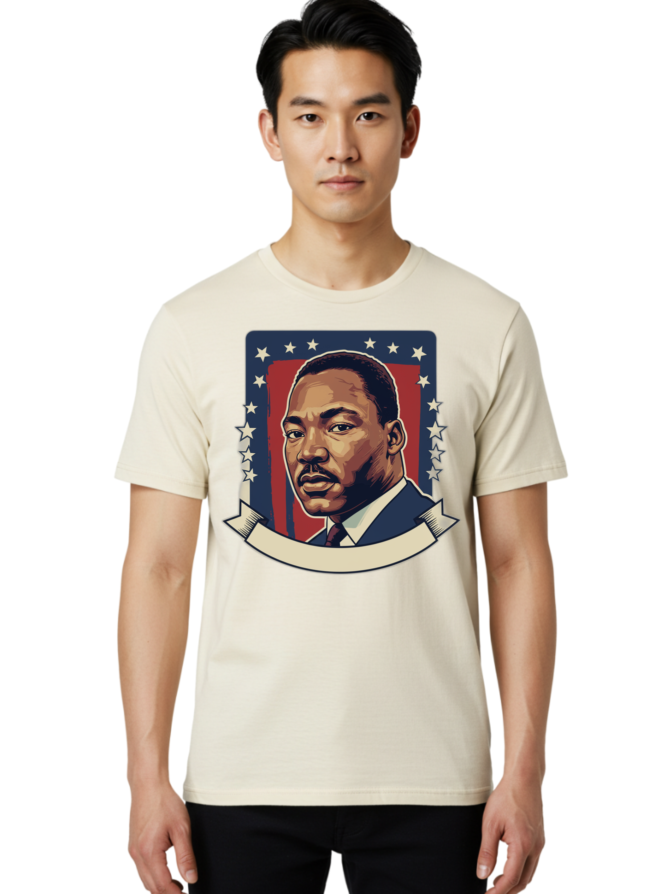 Martin-Luther-King Men'S Graphic Tee, 100% Cotton, Comfortable Casual Summer Wear, Machine Washable, Martin Luther King Jr. Portrait, Civil Rights Leader, Patriotic Illustration, Red White And Blue, Stars And Stripes, Inspirational Quote, Bac180