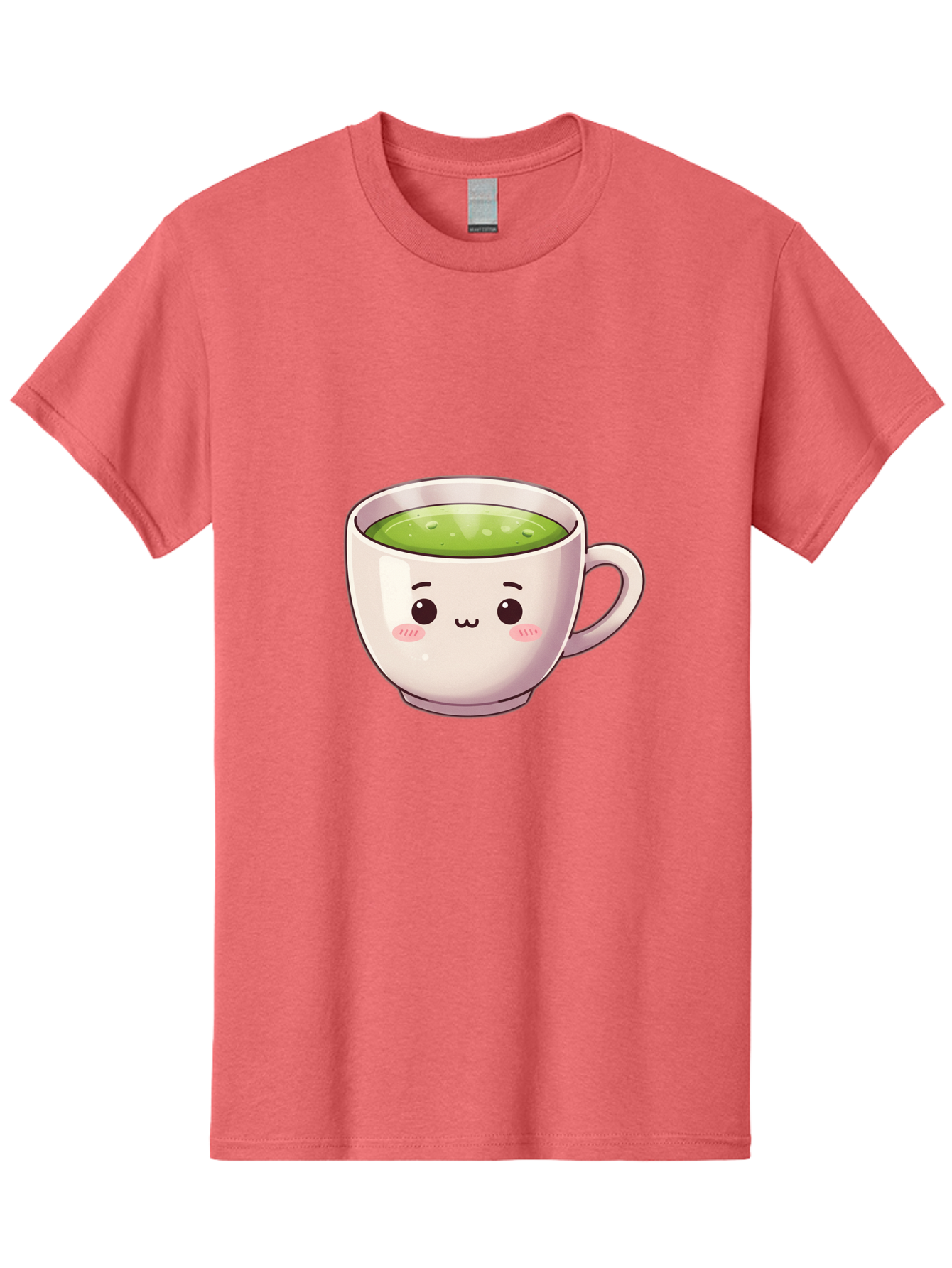 Matcha-Tea-Cup Men'S Graphic Tee, 100% Cotton, Comfortable Casual Summer Wear, Machine Washable, Matcha Tea, Cute Cartoon Character, Adorable Face, Kawaii Culture, Green Tea, Tea Time, Soothing Beverage, Lovely Design, Cheerful Expression Bac181