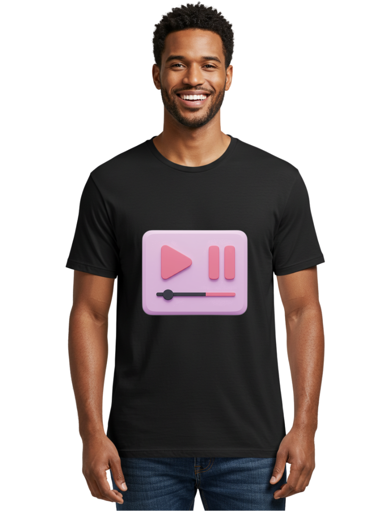Media-Player-Ui Men'S Graphic Tee, 100% Cotton, Comfortable Casual Summer Wear, Machine Washable, Play Button, Pause Button, Volume Slider, Music Control, Media Player, Audio Playback Bac182