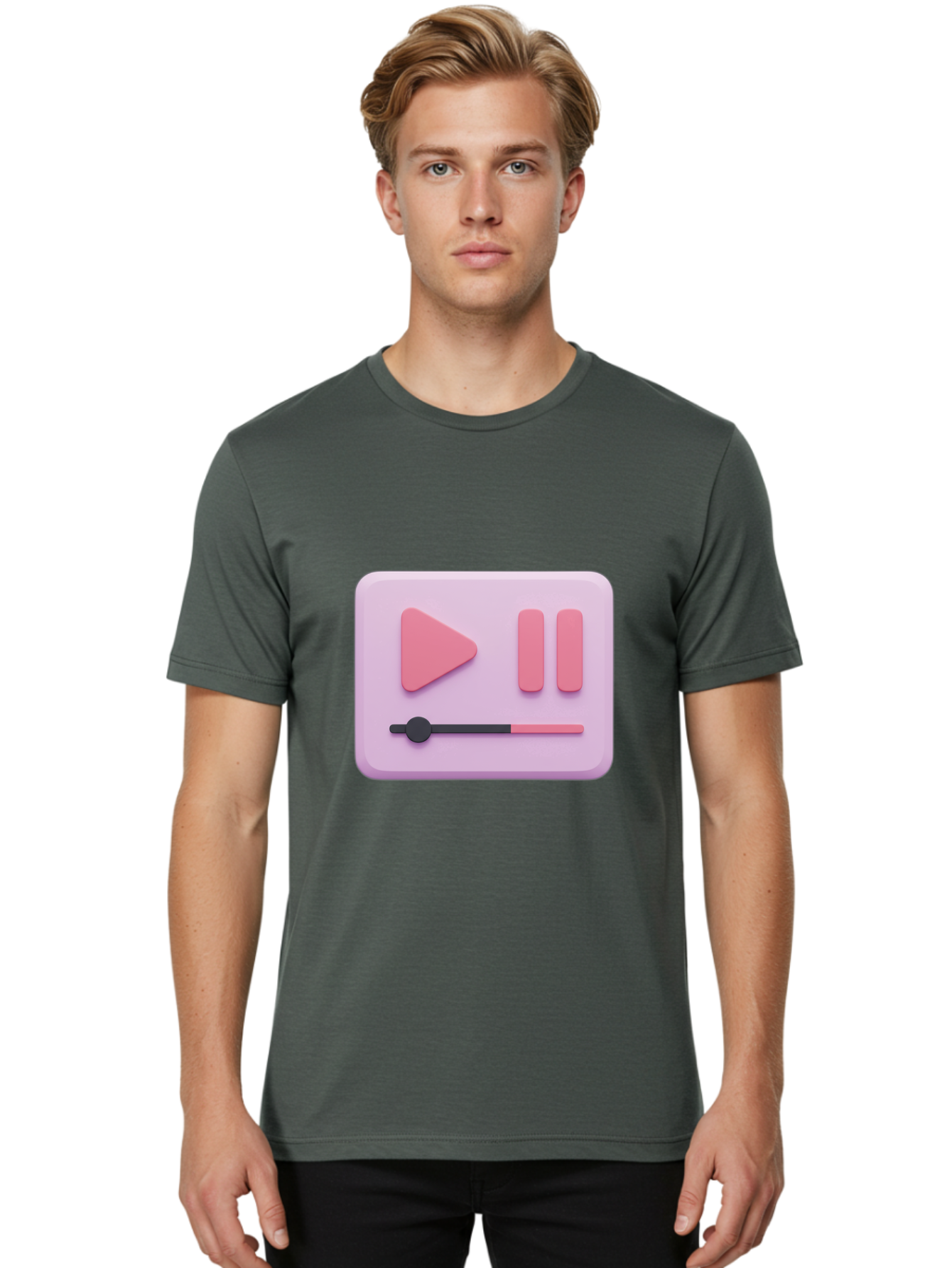 Media-Player-Ui Men'S Graphic Tee, 100% Cotton, Comfortable Casual Summer Wear, Machine Washable, Play Button, Pause Button, Volume Slider, Music Control, Media Player, Audio Playback Bac182