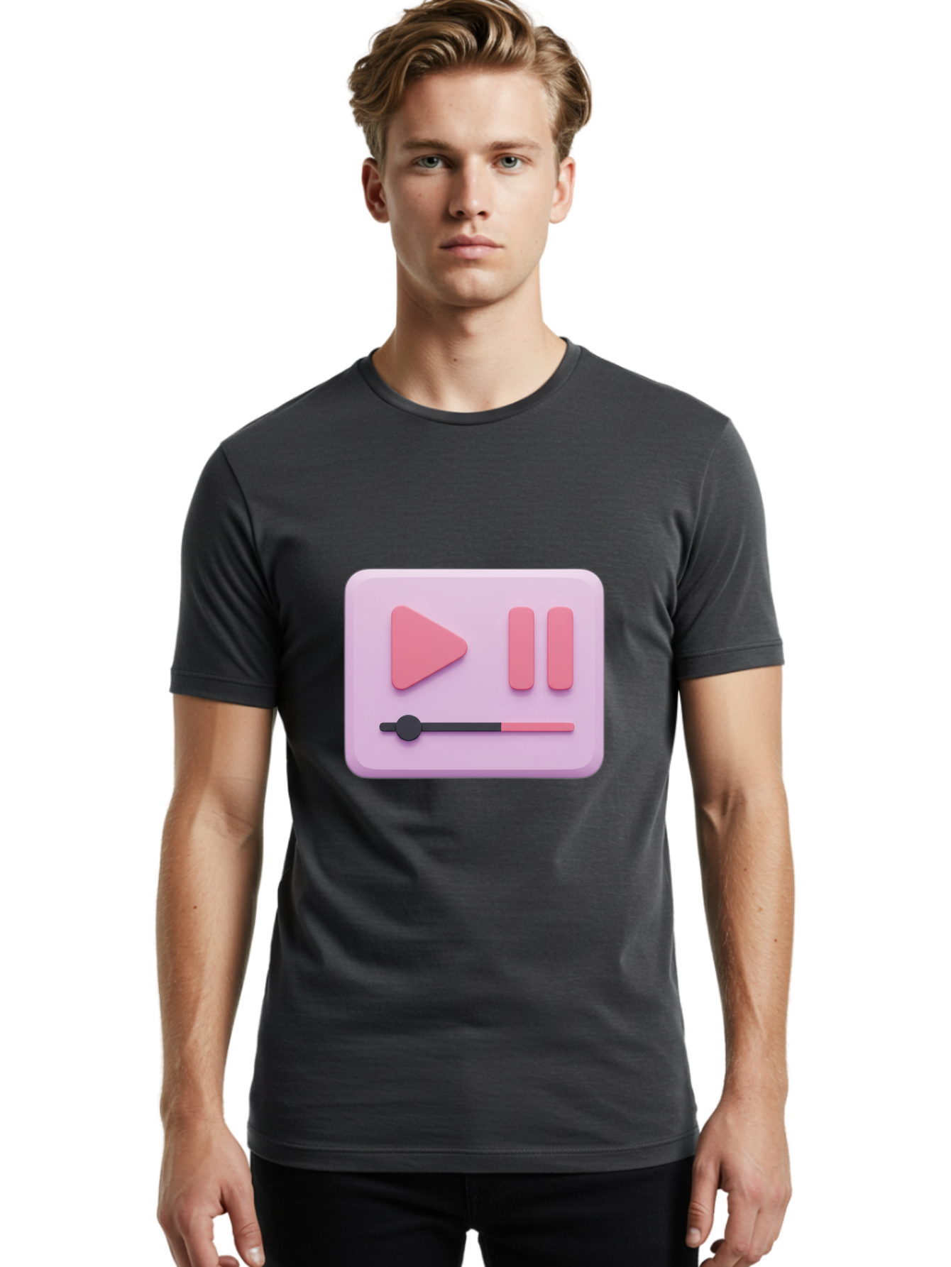Media-Player-Ui Men'S Graphic Tee, 100% Cotton, Comfortable Casual Summer Wear, Machine Washable, Play Button, Pause Button, Volume Slider, Music Control, Media Player, Audio Playback Bac182