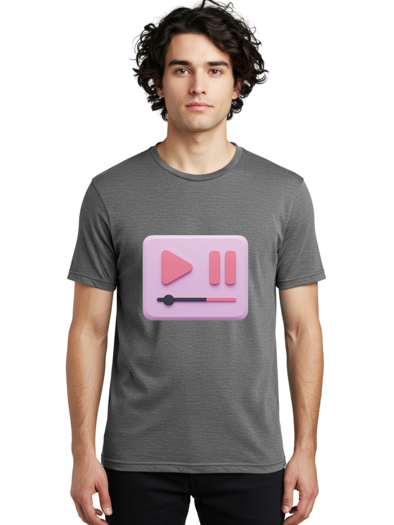 Media-Player-Ui Men'S Graphic Tee, 100% Cotton, Comfortable Casual Summer Wear, Machine Washable, Play Button, Pause Button, Volume Slider, Music Control, Media Player, Audio Playback Bac182