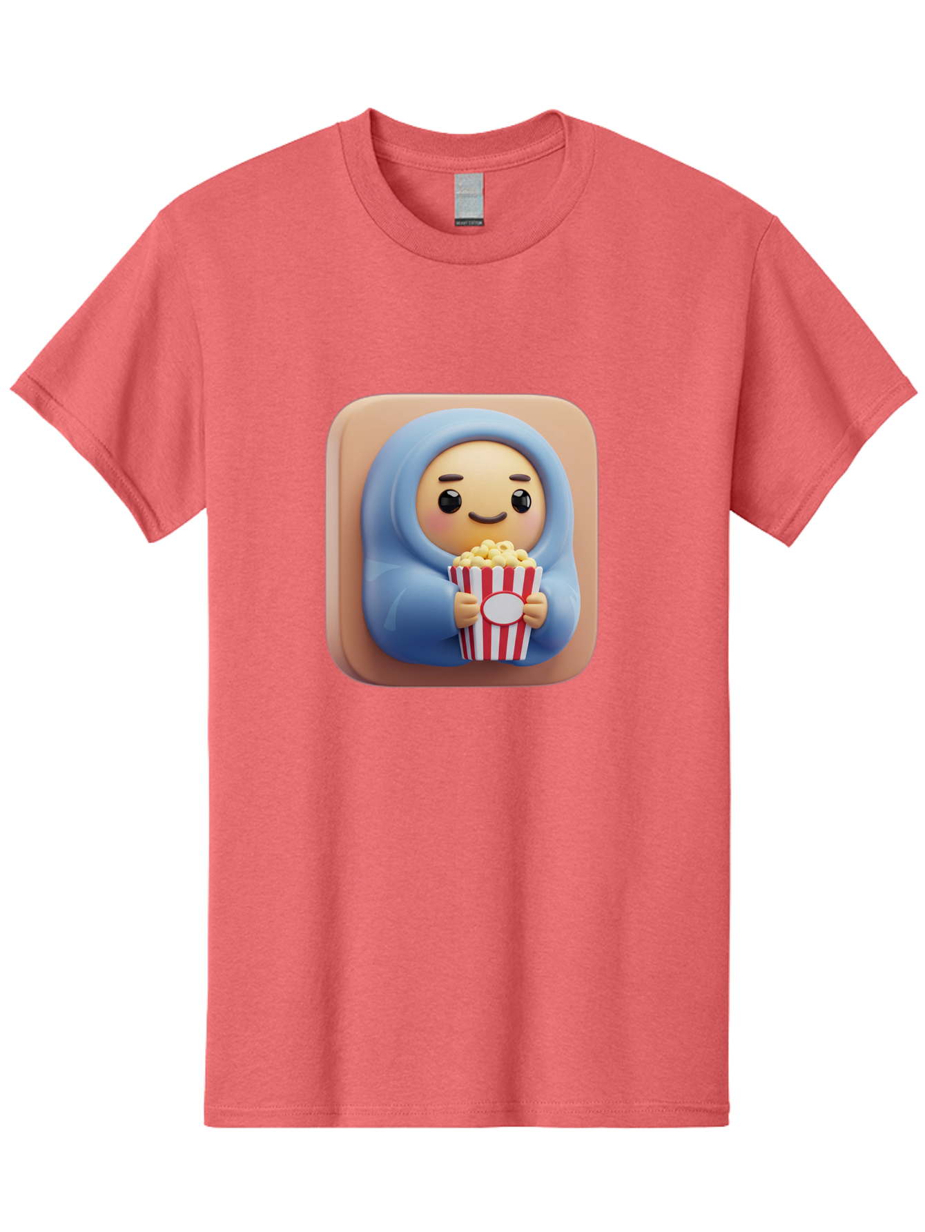 Melted-Face-Emoji Men'S Graphic Tee, 100% Cotton, Comfortable Casual Summer Wear, Machine Washable, Smiling Face, Happy Emoji, Popcorn Bucket, Red And White Stripes, Cartoon Character, Joyful Expression, Friendly Face, Fun Snack, Bac184