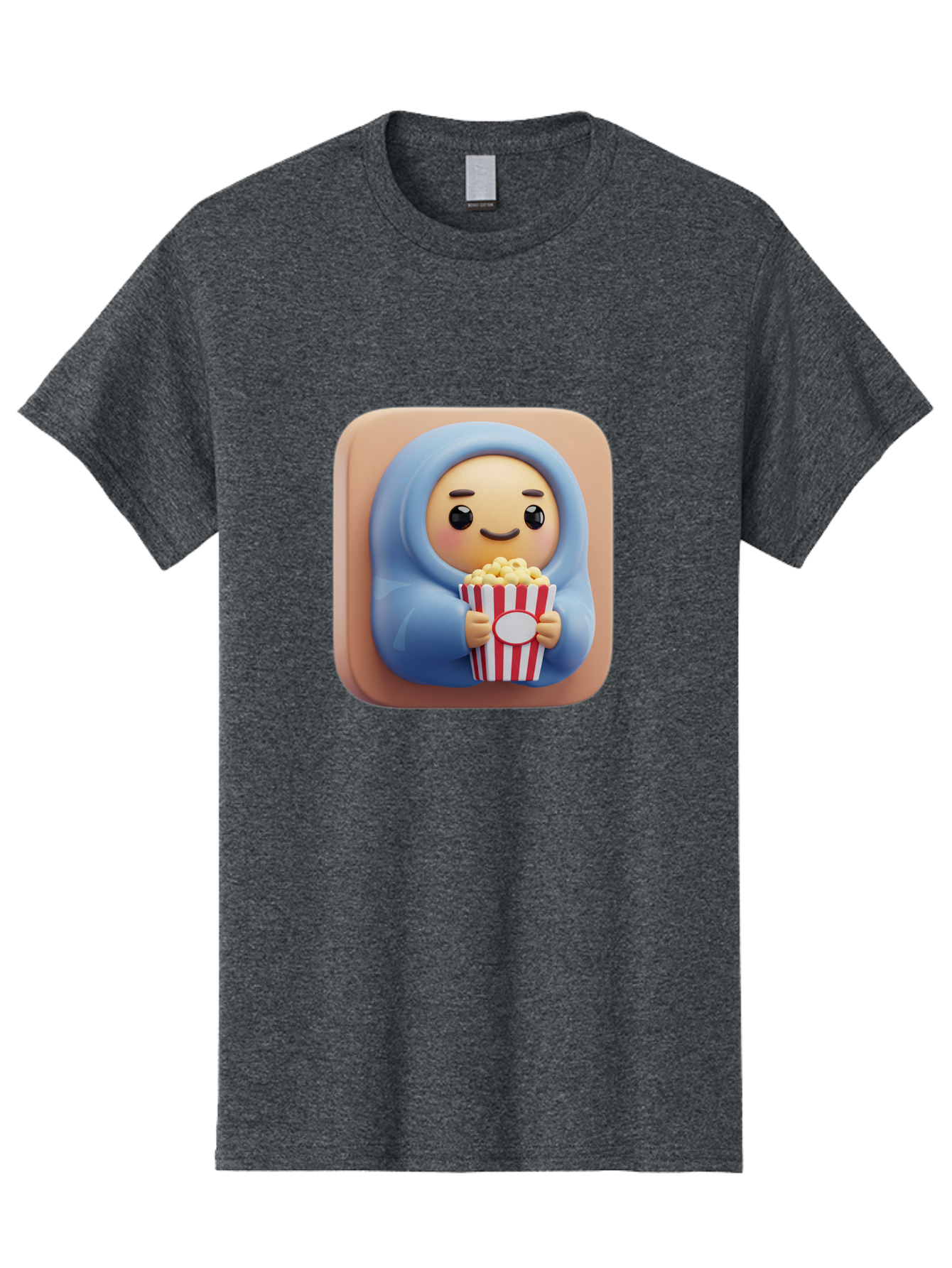 Melted-Face-Emoji Men'S Graphic Tee, 100% Cotton, Comfortable Casual Summer Wear, Machine Washable, Smiling Face, Happy Emoji, Popcorn Bucket, Red And White Stripes, Cartoon Character, Joyful Expression, Friendly Face, Fun Snack, Bac184