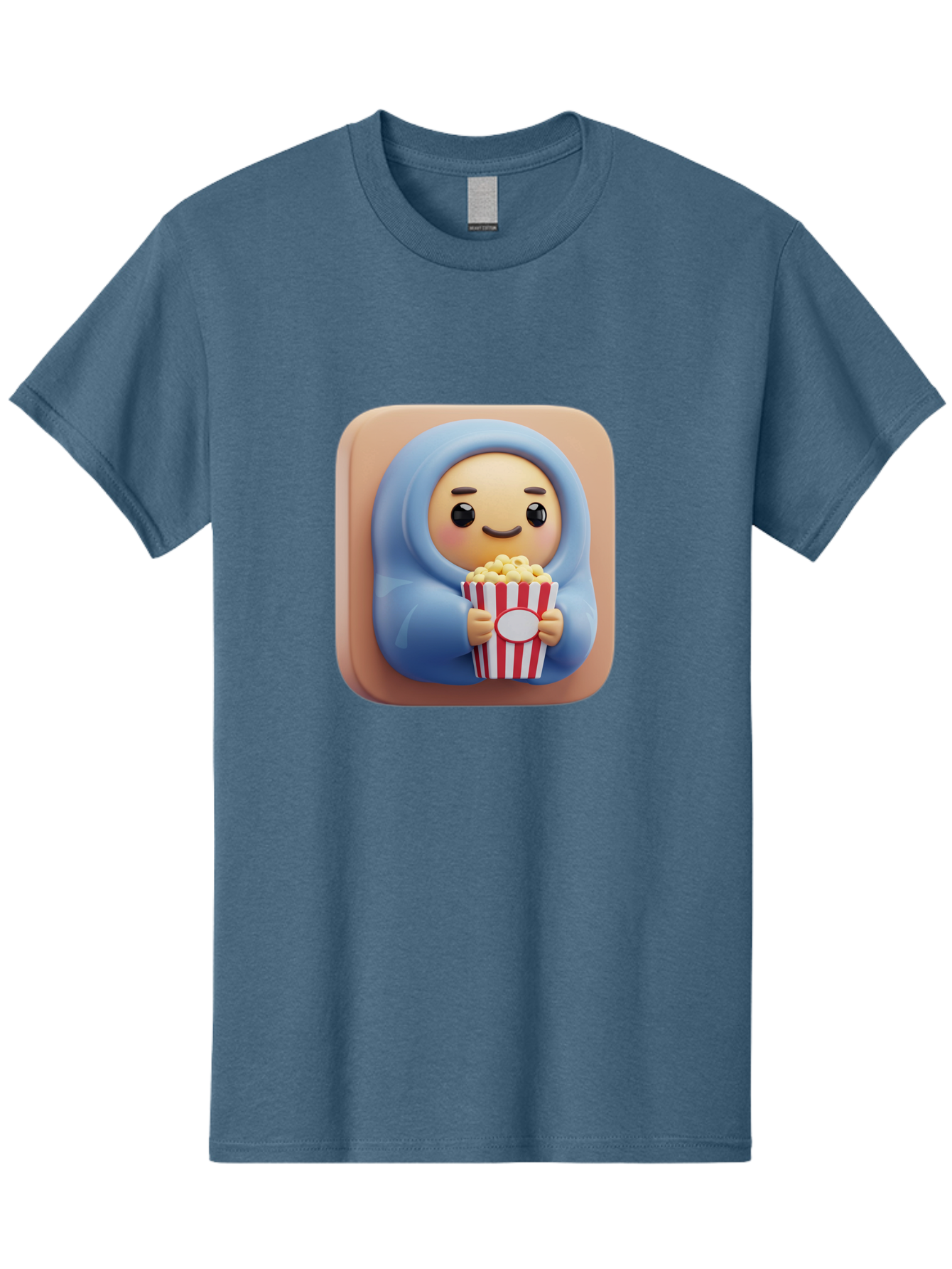 Melted-Face-Emoji Men'S Graphic Tee, 100% Cotton, Comfortable Casual Summer Wear, Machine Washable, Smiling Face, Happy Emoji, Popcorn Bucket, Red And White Stripes, Cartoon Character, Joyful Expression, Friendly Face, Fun Snack, Bac184
