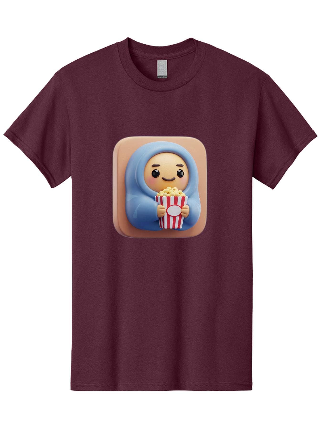 Melted-Face-Emoji Men'S Graphic Tee, 100% Cotton, Comfortable Casual Summer Wear, Machine Washable, Smiling Face, Happy Emoji, Popcorn Bucket, Red And White Stripes, Cartoon Character, Joyful Expression, Friendly Face, Fun Snack, Bac184