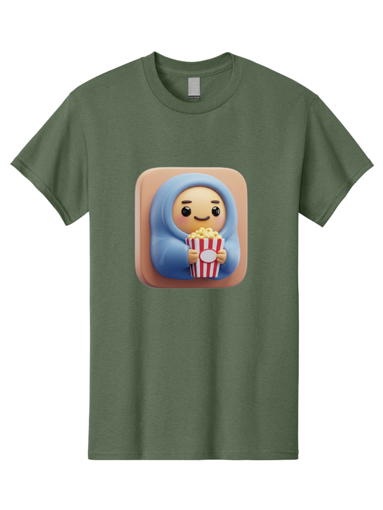 Melted-Face-Emoji Men'S Graphic Tee, 100% Cotton, Comfortable Casual Summer Wear, Machine Washable, Smiling Face, Happy Emoji, Popcorn Bucket, Red And White Stripes, Cartoon Character, Joyful Expression, Friendly Face, Fun Snack, Bac184