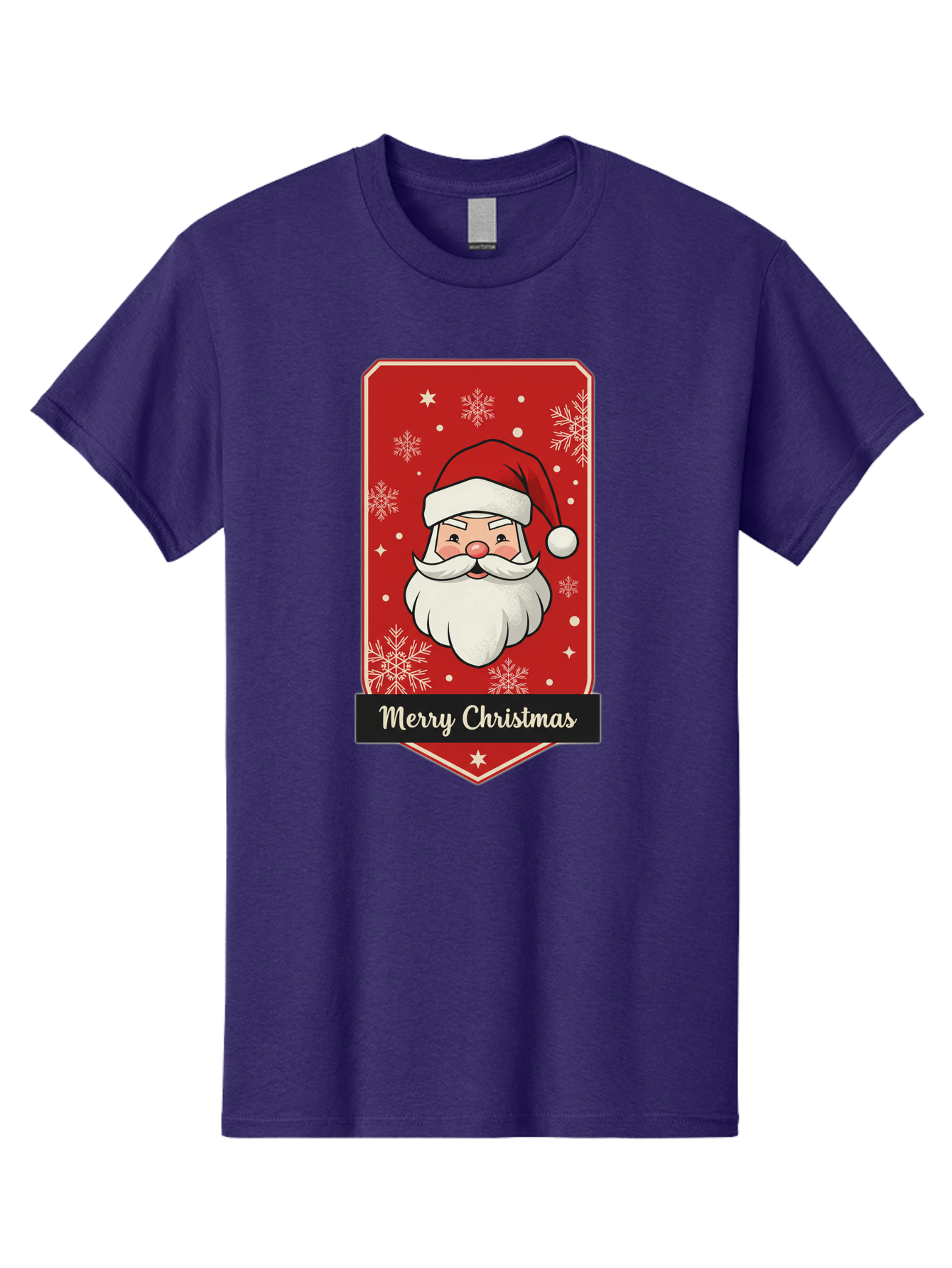 Merry-Christmas-Santa Men'S Graphic Tee, 100% Cotton, Comfortable Casual Summer Wear, Machine Washable, Christmas Badge, Merry Christmas, Santa Claus, Festive Design, Holiday Greeting, Cartoon Santa, Red And White, Snowflakes, Bac187