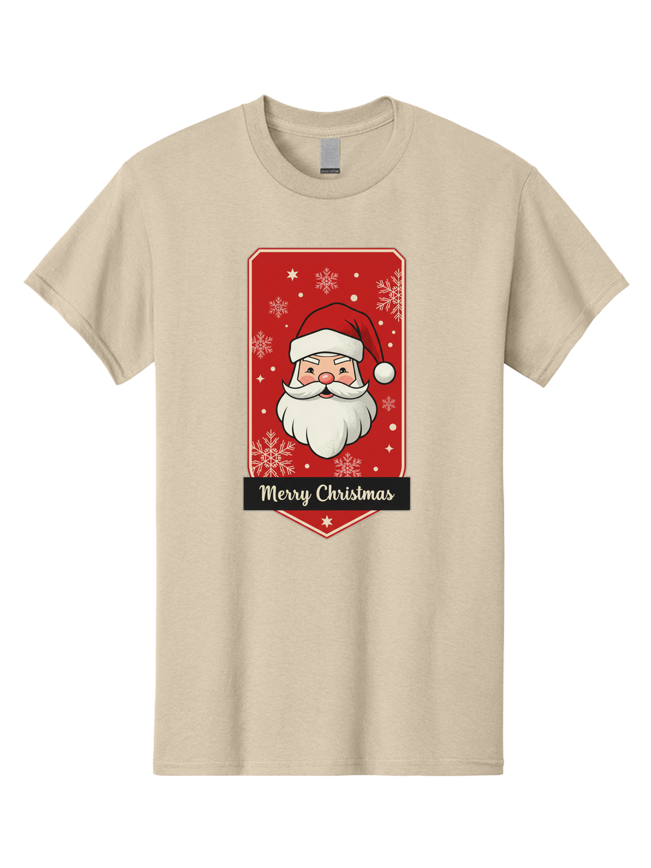 Merry-Christmas-Santa Men'S Graphic Tee, 100% Cotton, Comfortable Casual Summer Wear, Machine Washable, Christmas Badge, Merry Christmas, Santa Claus, Festive Design, Holiday Greeting, Cartoon Santa, Red And White, Snowflakes, Bac187