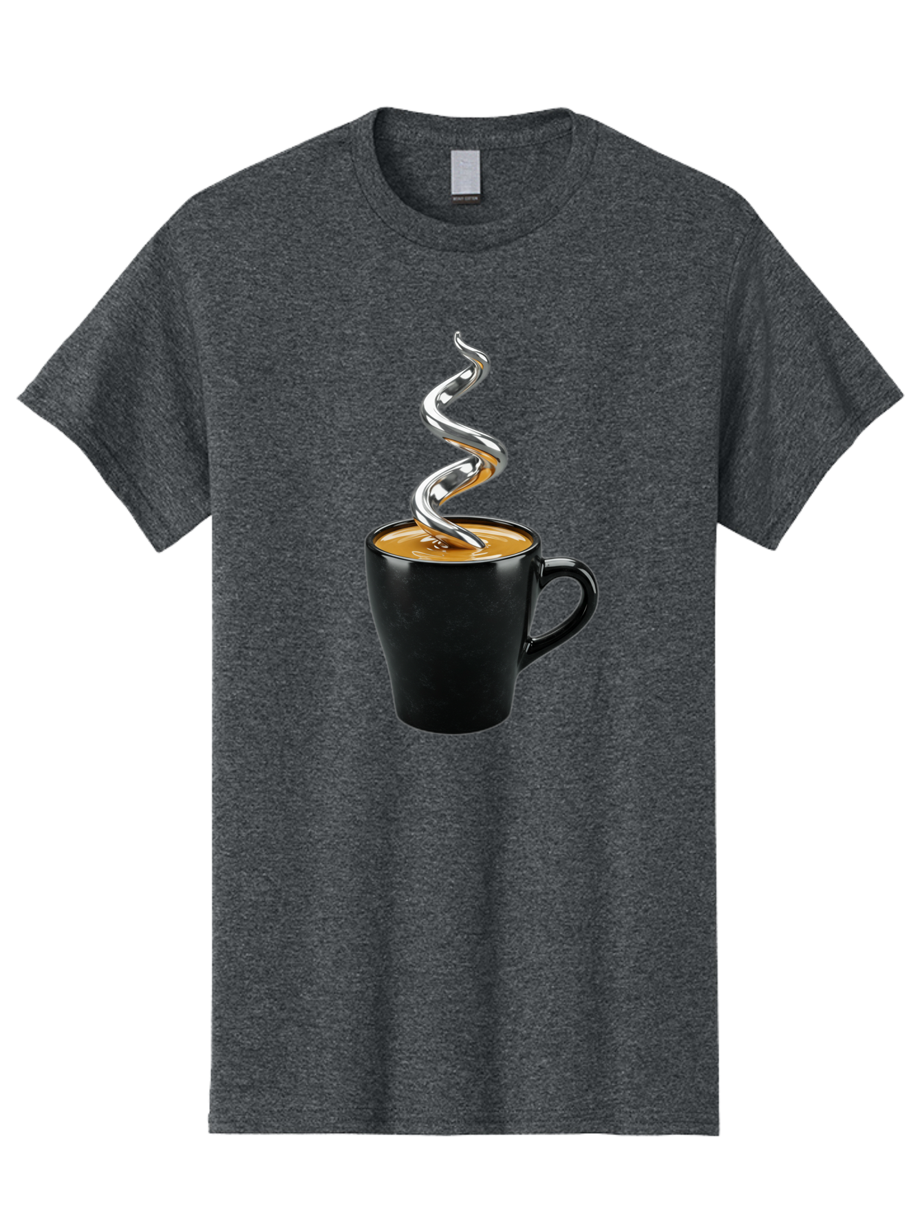 Metal-Steam-Coffee Men'S Graphic Tee, 100% Cotton, Comfortable Casual Summer Wear, Machine Washable, Coffee Cup, Black Mug, Brown Coffee, Spiral Steam, Silver Steam, Morning Coffee, Coffee Break, Hot Coffee, Caffeine Boost Bac188