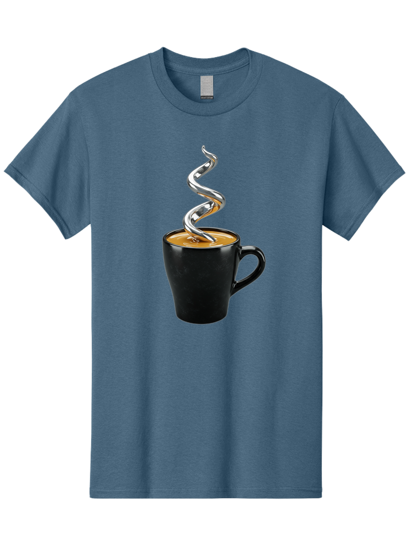 Metal-Steam-Coffee Men'S Graphic Tee, 100% Cotton, Comfortable Casual Summer Wear, Machine Washable, Coffee Cup, Black Mug, Brown Coffee, Spiral Steam, Silver Steam, Morning Coffee, Coffee Break, Hot Coffee, Caffeine Boost Bac188
