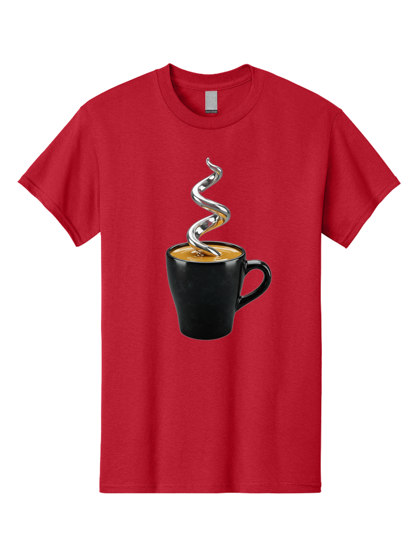 Metal-Steam-Coffee Men'S Graphic Tee, 100% Cotton, Comfortable Casual Summer Wear, Machine Washable, Coffee Cup, Black Mug, Brown Coffee, Spiral Steam, Silver Steam, Morning Coffee, Coffee Break, Hot Coffee, Caffeine Boost Bac188
