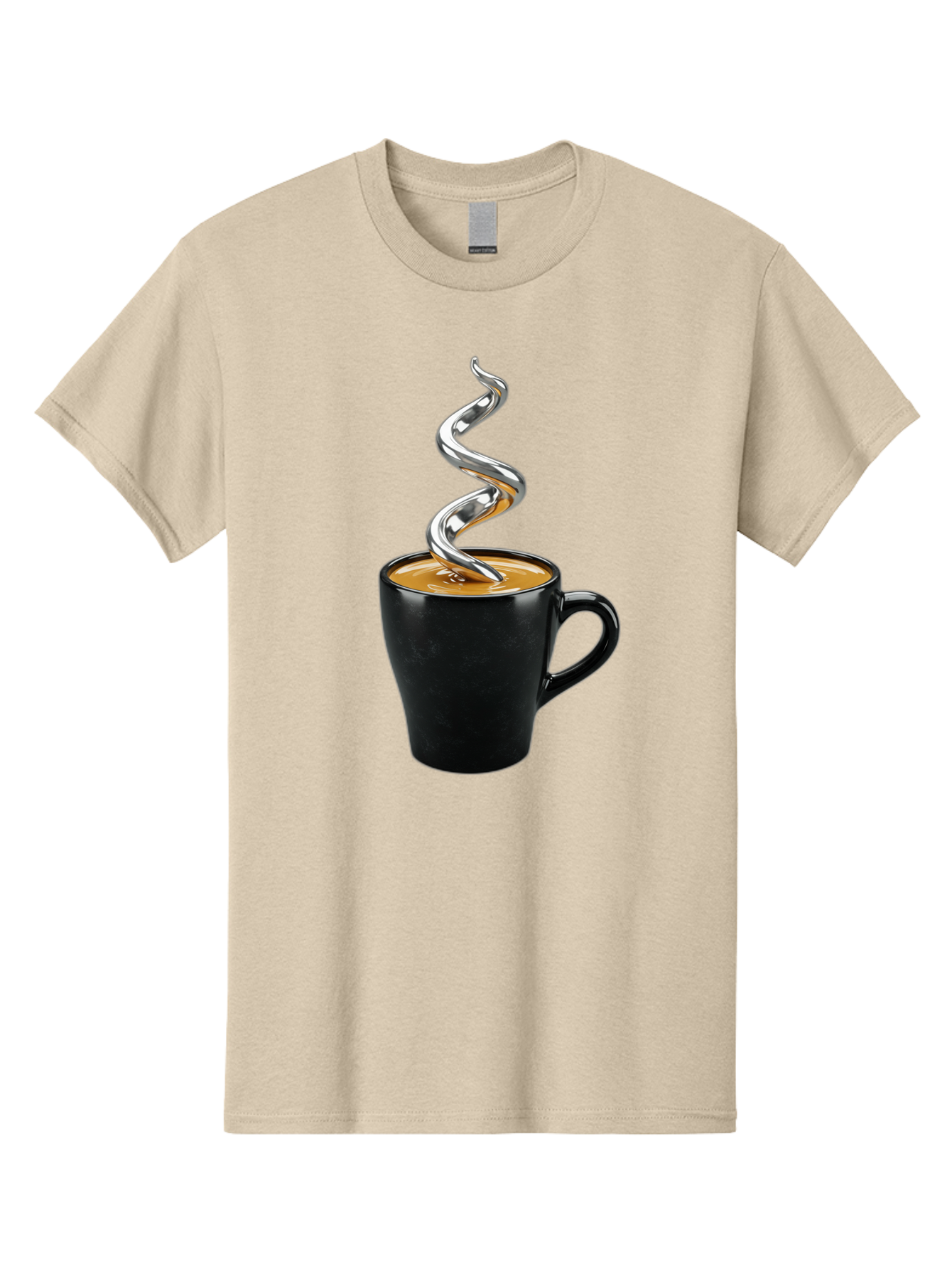 Metal-Steam-Coffee Men'S Graphic Tee, 100% Cotton, Comfortable Casual Summer Wear, Machine Washable, Coffee Cup, Black Mug, Brown Coffee, Spiral Steam, Silver Steam, Morning Coffee, Coffee Break, Hot Coffee, Caffeine Boost Bac188
