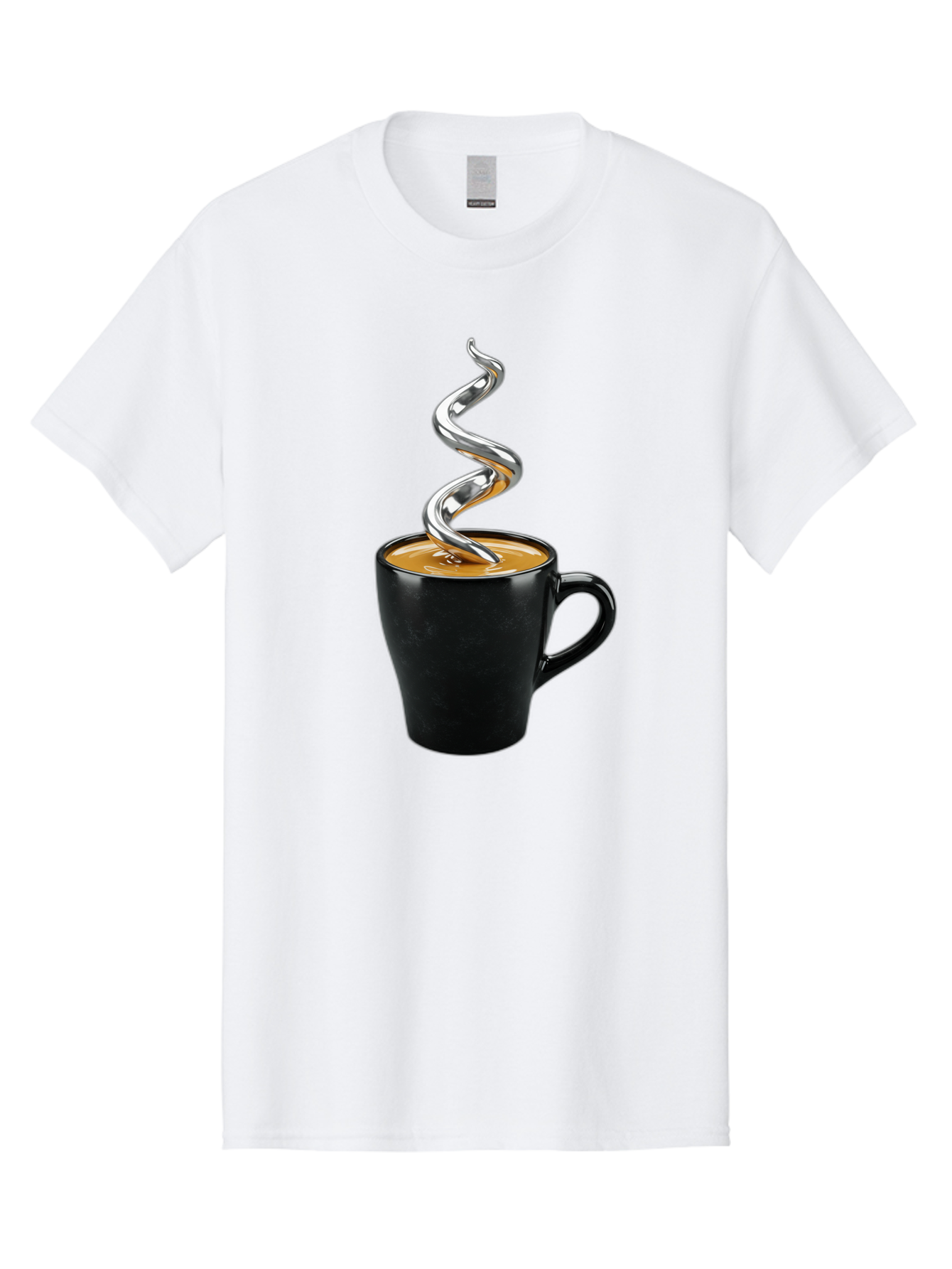 Metal-Steam-Coffee Men'S Graphic Tee, 100% Cotton, Comfortable Casual Summer Wear, Machine Washable, Coffee Cup, Black Mug, Brown Coffee, Spiral Steam, Silver Steam, Morning Coffee, Coffee Break, Hot Coffee, Caffeine Boost Bac188