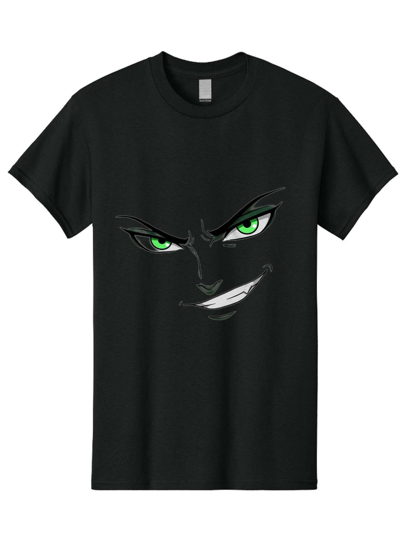 Mischievous-Face Men'S Graphic Tee, 100% Cotton, Comfortable Casual Summer Wear, Machine Washable, Cartoon Joker Face, Evil Grin, Menacing Stare, Green Eyes, Black Eyeliner, Comic Book Style, Villainous Character, Sinister Smile, Playful Tone, Bac189