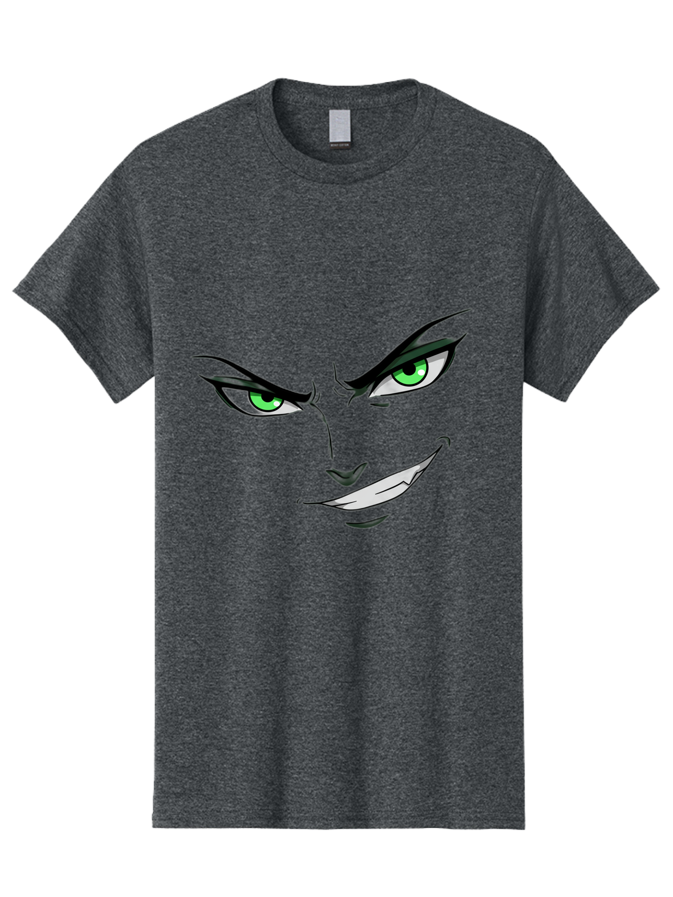 Mischievous-Face Men'S Graphic Tee, 100% Cotton, Comfortable Casual Summer Wear, Machine Washable, Cartoon Joker Face, Evil Grin, Menacing Stare, Green Eyes, Black Eyeliner, Comic Book Style, Villainous Character, Sinister Smile, Playful Tone, Bac189