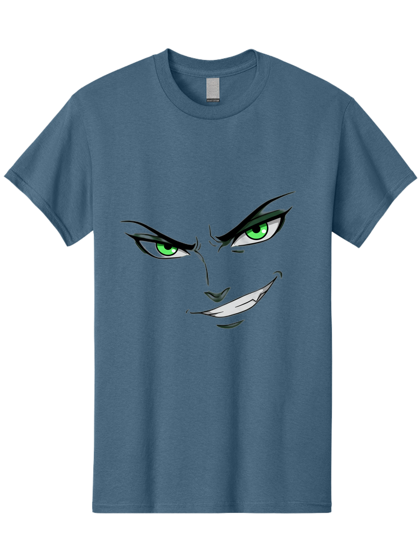 Mischievous-Face Men'S Graphic Tee, 100% Cotton, Comfortable Casual Summer Wear, Machine Washable, Cartoon Joker Face, Evil Grin, Menacing Stare, Green Eyes, Black Eyeliner, Comic Book Style, Villainous Character, Sinister Smile, Playful Tone, Bac189