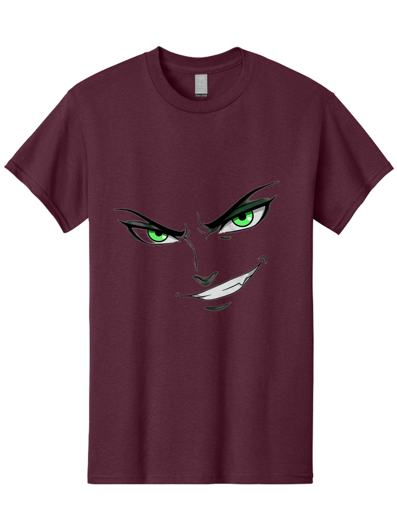 Mischievous-Face Men'S Graphic Tee, 100% Cotton, Comfortable Casual Summer Wear, Machine Washable, Cartoon Joker Face, Evil Grin, Menacing Stare, Green Eyes, Black Eyeliner, Comic Book Style, Villainous Character, Sinister Smile, Playful Tone, Bac189