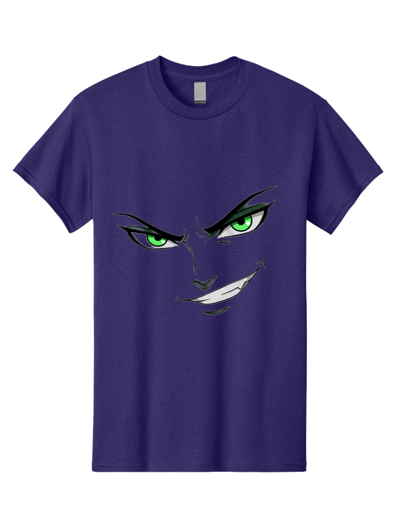Mischievous-Face Men'S Graphic Tee, 100% Cotton, Comfortable Casual Summer Wear, Machine Washable, Cartoon Joker Face, Evil Grin, Menacing Stare, Green Eyes, Black Eyeliner, Comic Book Style, Villainous Character, Sinister Smile, Playful Tone, Bac189