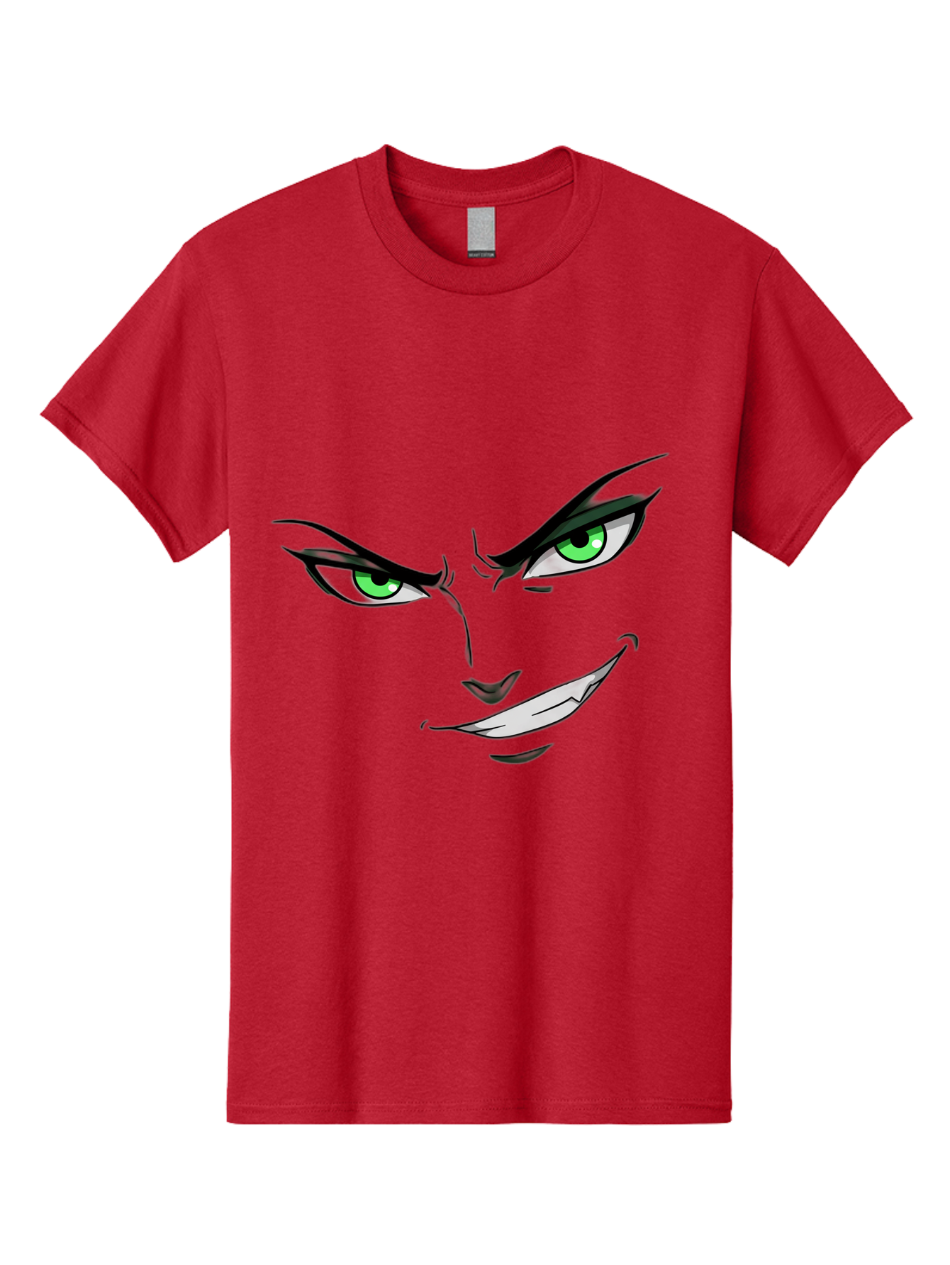 Mischievous-Face Men'S Graphic Tee, 100% Cotton, Comfortable Casual Summer Wear, Machine Washable, Cartoon Joker Face, Evil Grin, Menacing Stare, Green Eyes, Black Eyeliner, Comic Book Style, Villainous Character, Sinister Smile, Playful Tone, Bac189