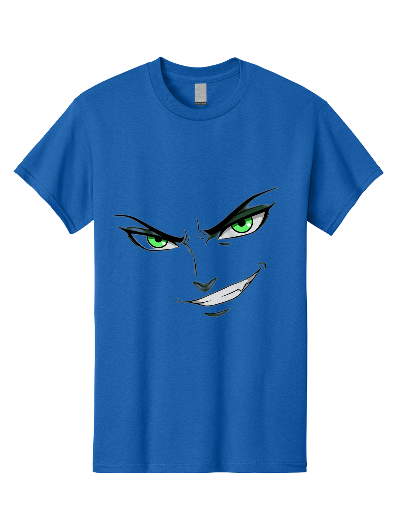 Mischievous-Face Men'S Graphic Tee, 100% Cotton, Comfortable Casual Summer Wear, Machine Washable, Cartoon Joker Face, Evil Grin, Menacing Stare, Green Eyes, Black Eyeliner, Comic Book Style, Villainous Character, Sinister Smile, Playful Tone, Bac189