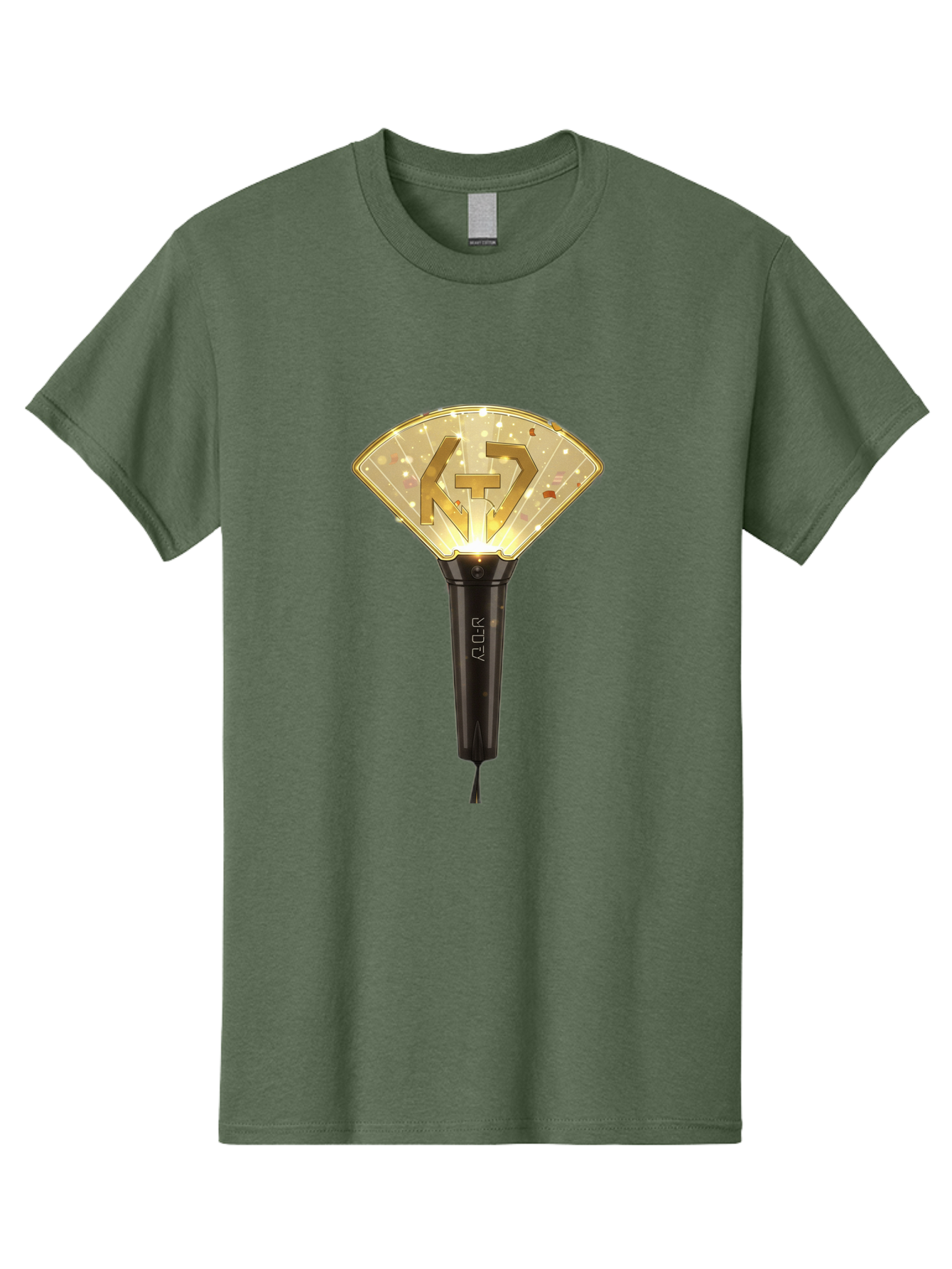 Nct-Lightstick Men'S Graphic Tee, 100% Cotton, Comfortable Casual Summer Wear, Machine Washable, K-Pop Merchandise, Nct Lightstick, Fan Light, Concert Accessory, Novelty Item, Collectible, Black Handle, Lit Top, Gold Logo, Fan Club Gear Bac194
