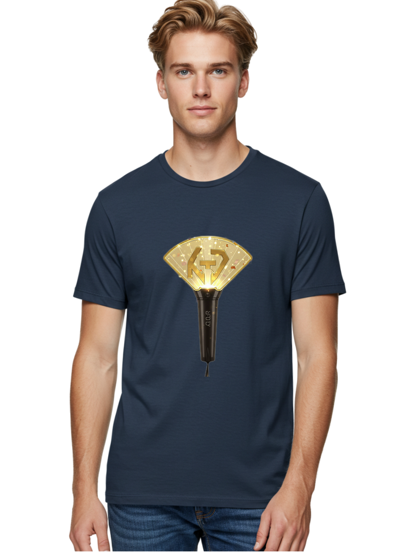Nct-Lightstick Men'S Graphic Tee, 100% Cotton, Comfortable Casual Summer Wear, Machine Washable, K-Pop Merchandise, Nct Lightstick, Fan Light, Concert Accessory, Novelty Item, Collectible, Black Handle, Lit Top, Gold Logo, Fan Club Gear Bac194