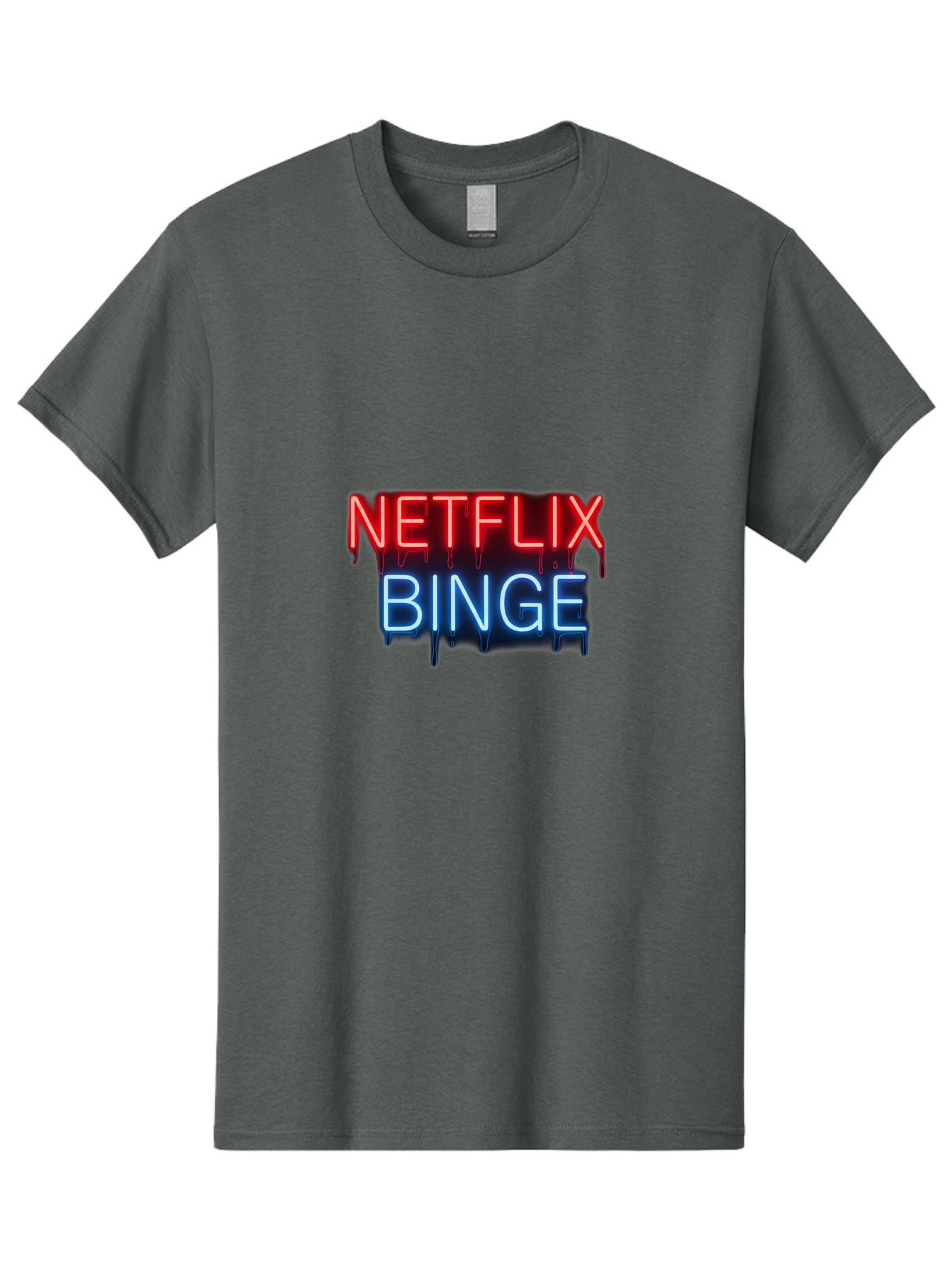 Netflix-Binge Men'S Graphic Tee, 100% Cotton, Comfortable Casual Summer Wear, Machine Washable, Netflix, Binge-Watching, Streaming Service, Neon Sign, Red And Blue Text, Tv Shows, Online Entertainment, Popular Culture, Dript Effect, Bac196