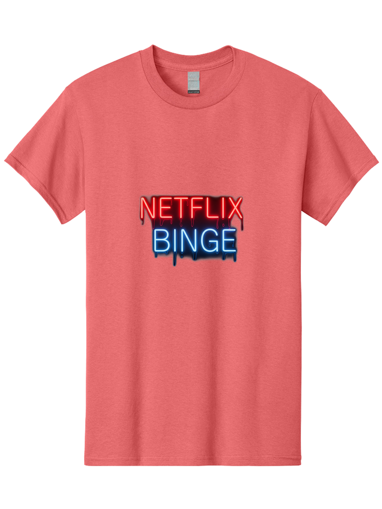Netflix-Binge Men'S Graphic Tee, 100% Cotton, Comfortable Casual Summer Wear, Machine Washable, Netflix, Binge-Watching, Streaming Service, Neon Sign, Red And Blue Text, Tv Shows, Online Entertainment, Popular Culture, Dript Effect, Bac196